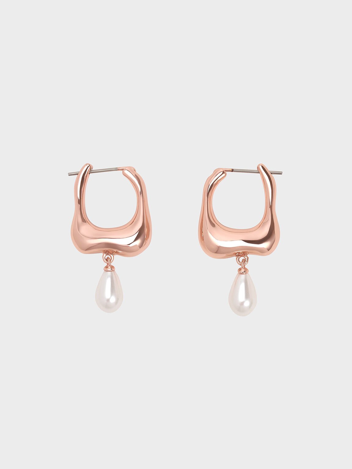 Pendientes de aro Corrine con colgante de perla, Oro rosa, hi-res