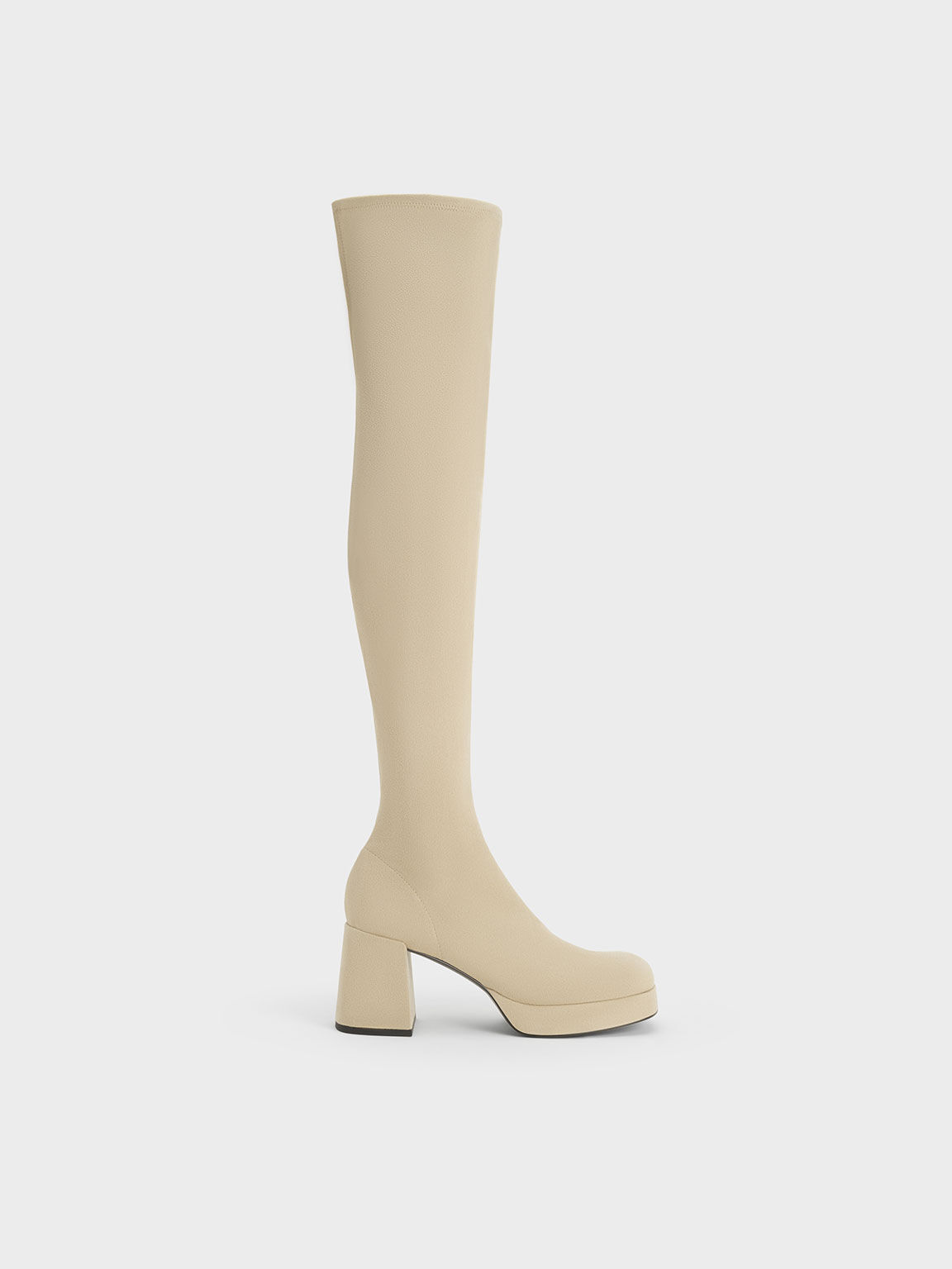Evie Textured Platform Thigh-High Boots - Beige