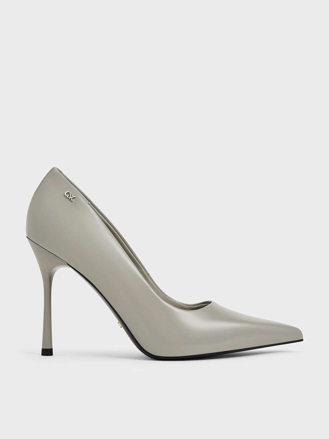 Kyra Leather Pointed-Toe Pumps, Grey, hi-res