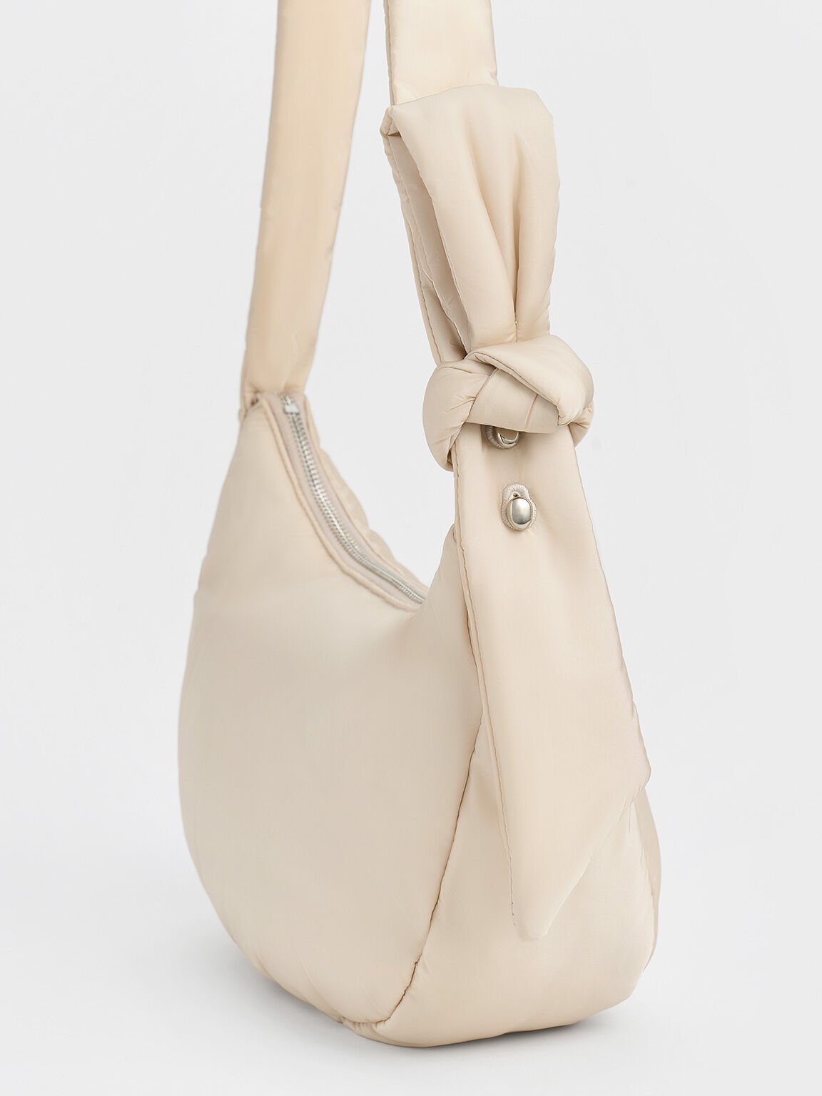 Delilah Nylon Knotted Hobo Bag, Oat, hi-res