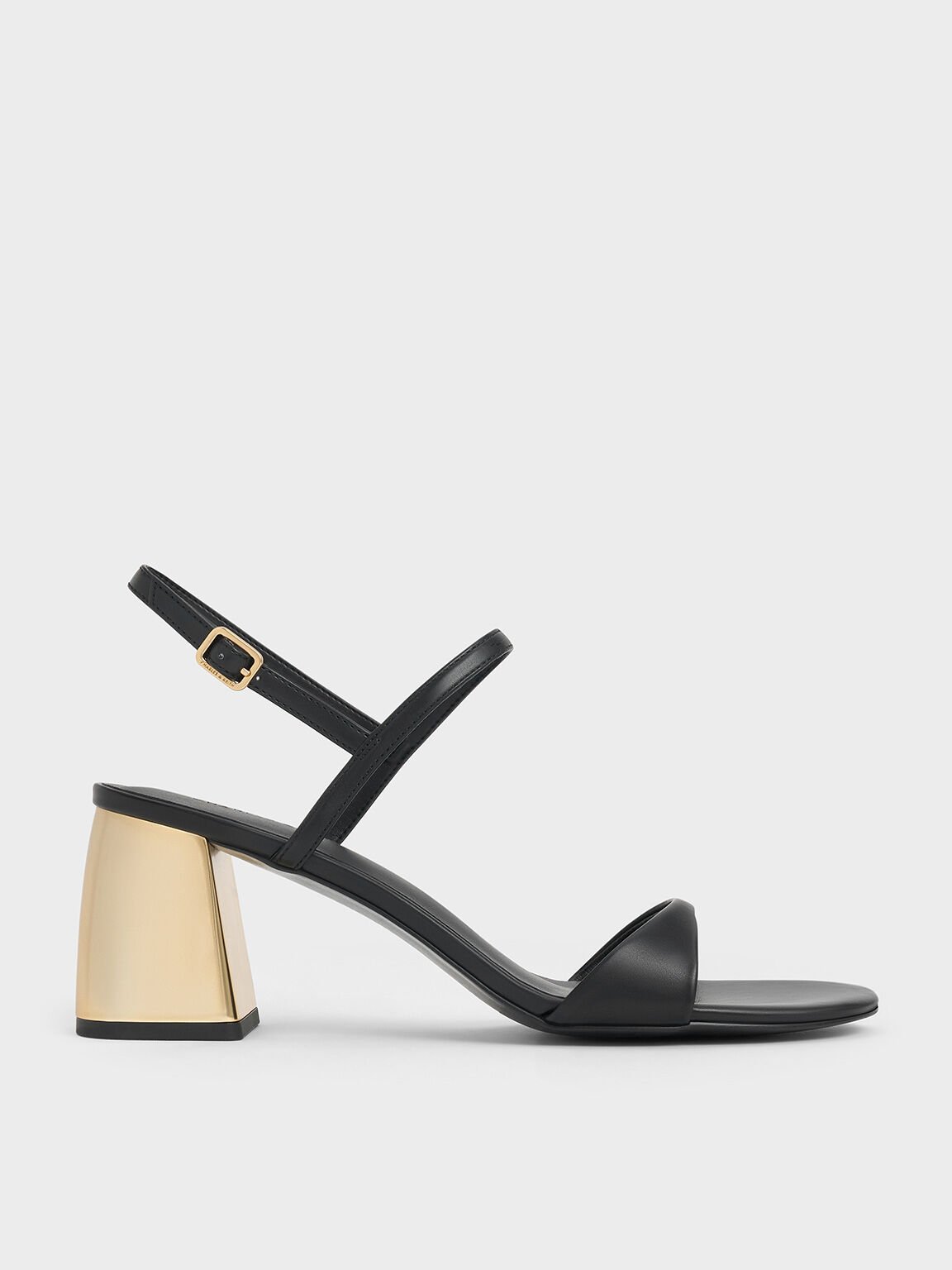 Metallic-Heel Slingback Sandals, Black, hi-res