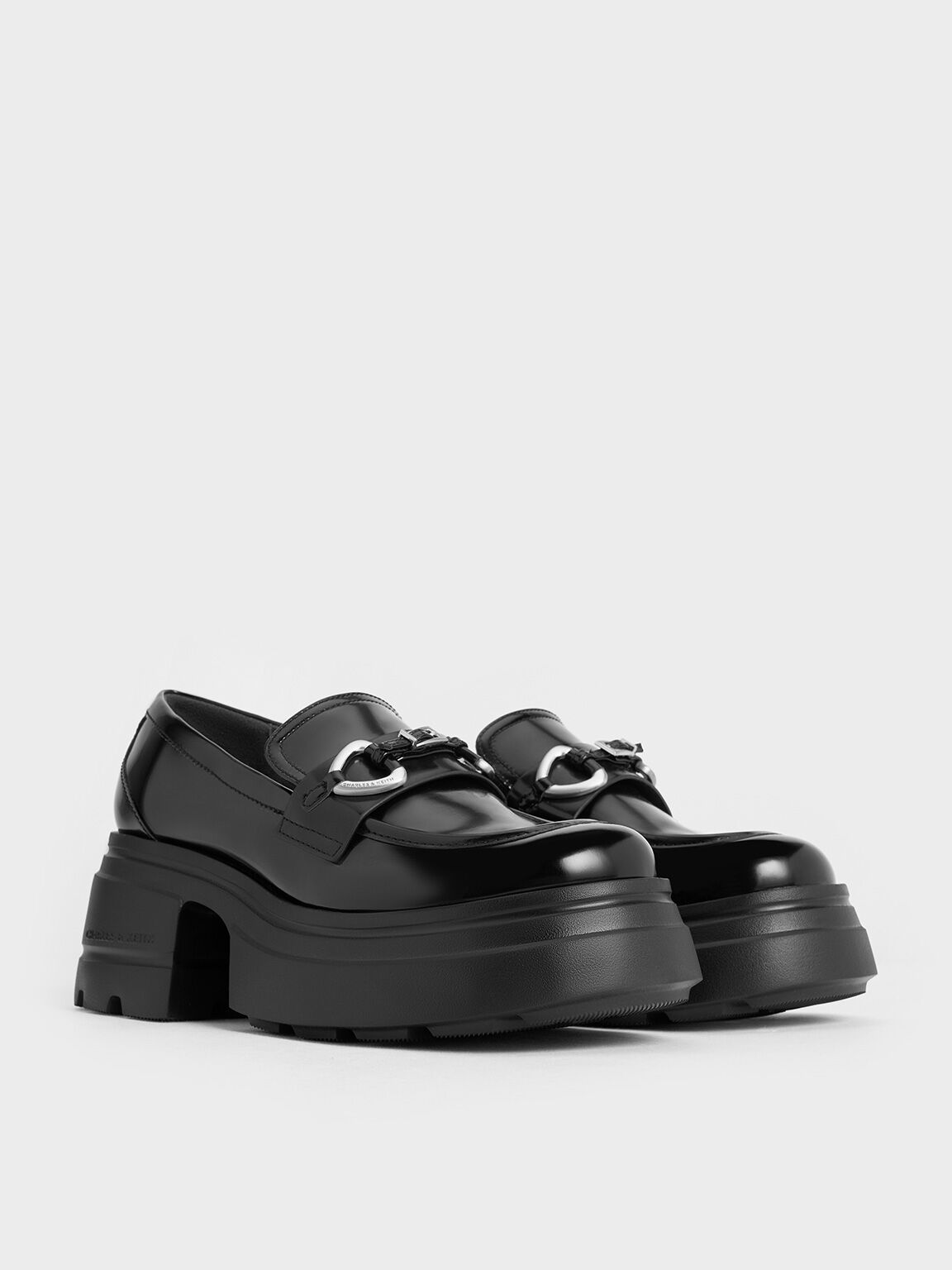 Metallic-Accent Chunky Platform Loafers, Black Box, hi-res