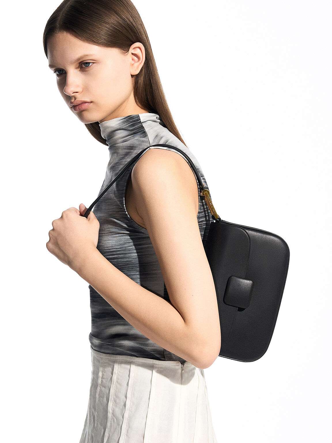Koa Square Push-Lock Shoulder Bag, Black, hi-res