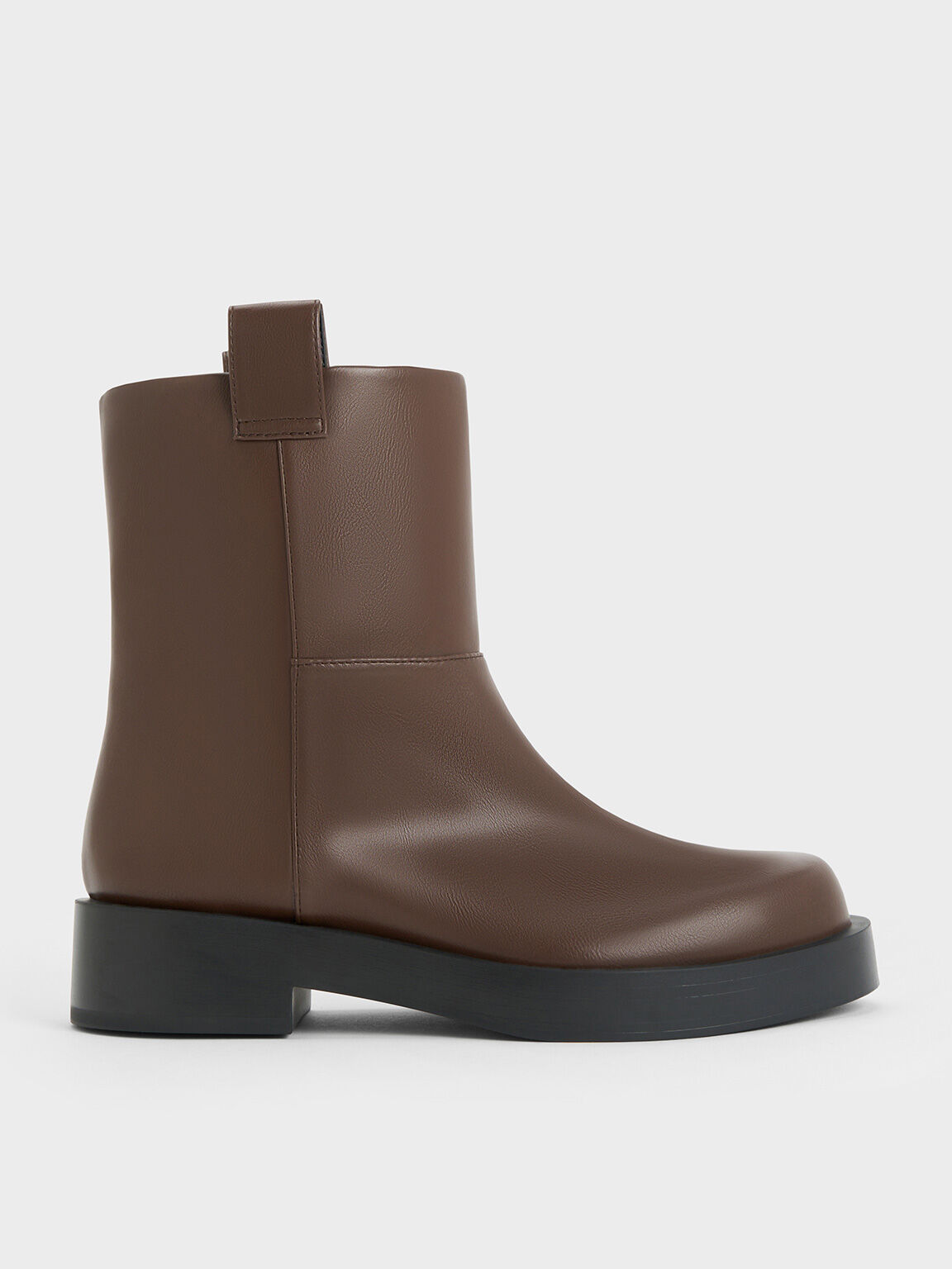 Double Pull-Tab Ankle Boots, Dark Brown, hi-res