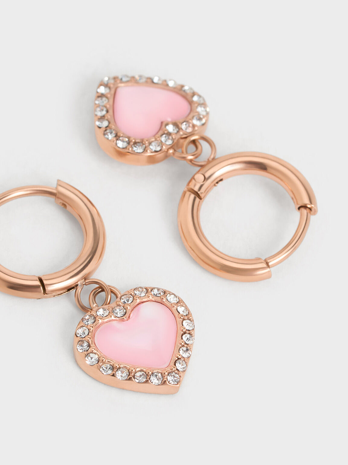 Annalise Crystal Heart-Stone Hoop Earrings, Rose Gold, hi-res
