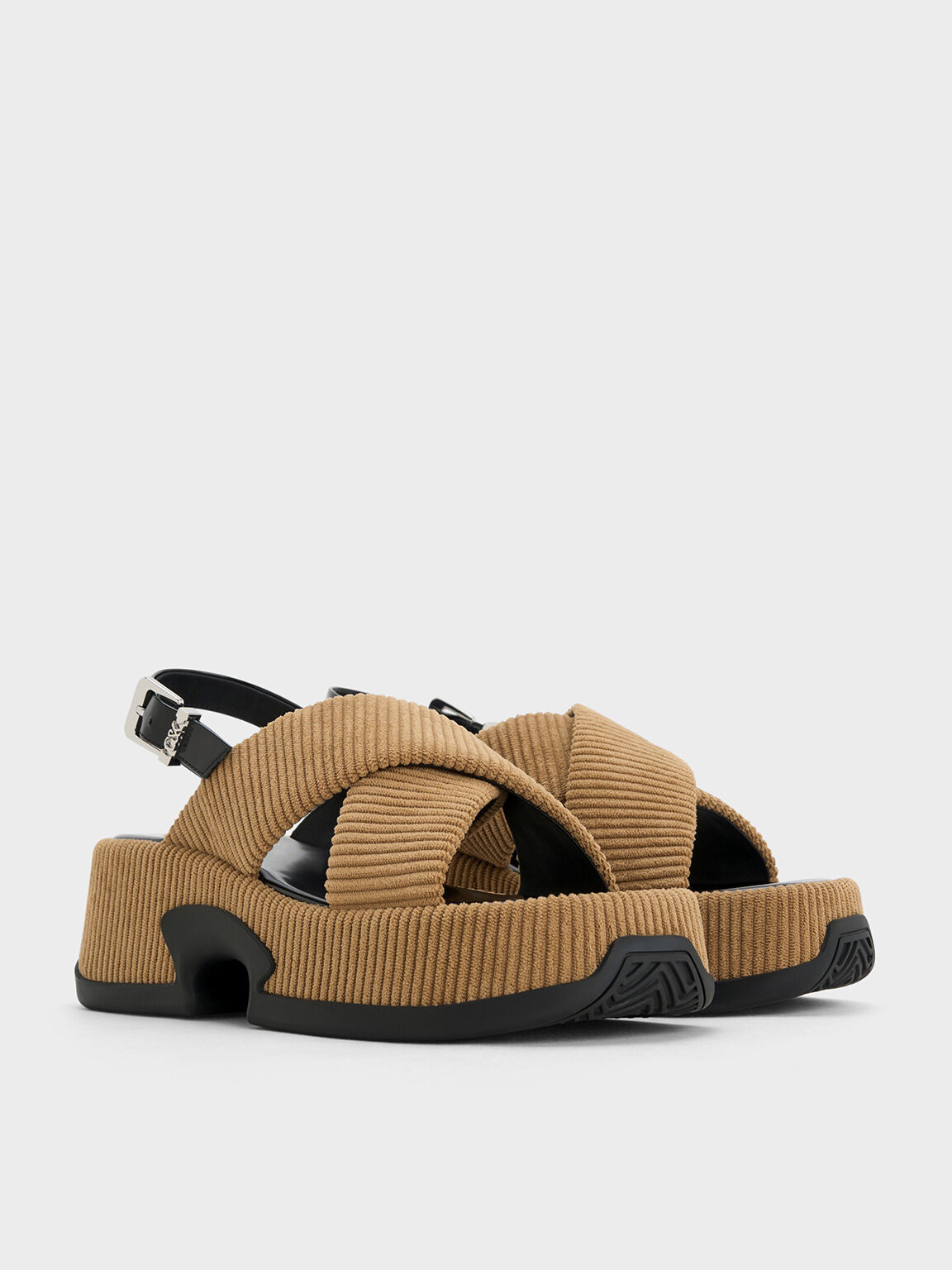 Caria Leather & Corduroy Platform Sandals, Camel, hi-res