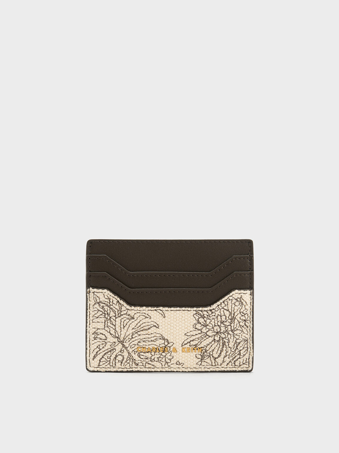 Dark Moss Floral Illustrated Canvas Card Holder - CHARLES & KEITH LV