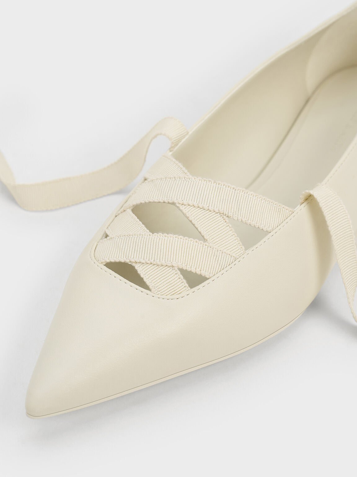 Pointed-Toe Tie-Around Ballet Flats, Chalk, hi-res