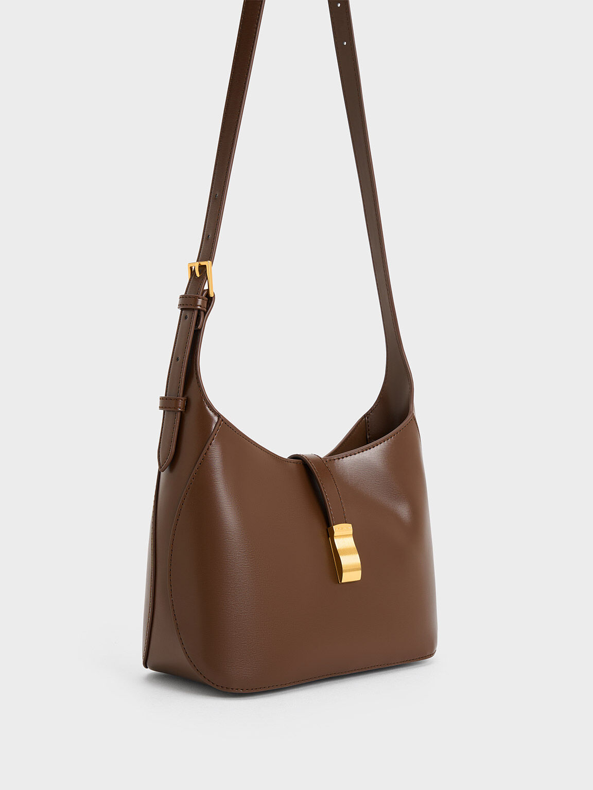 Dark Brown Wisteria Belted Shoulder Bag - CHARLES & KEITH FR