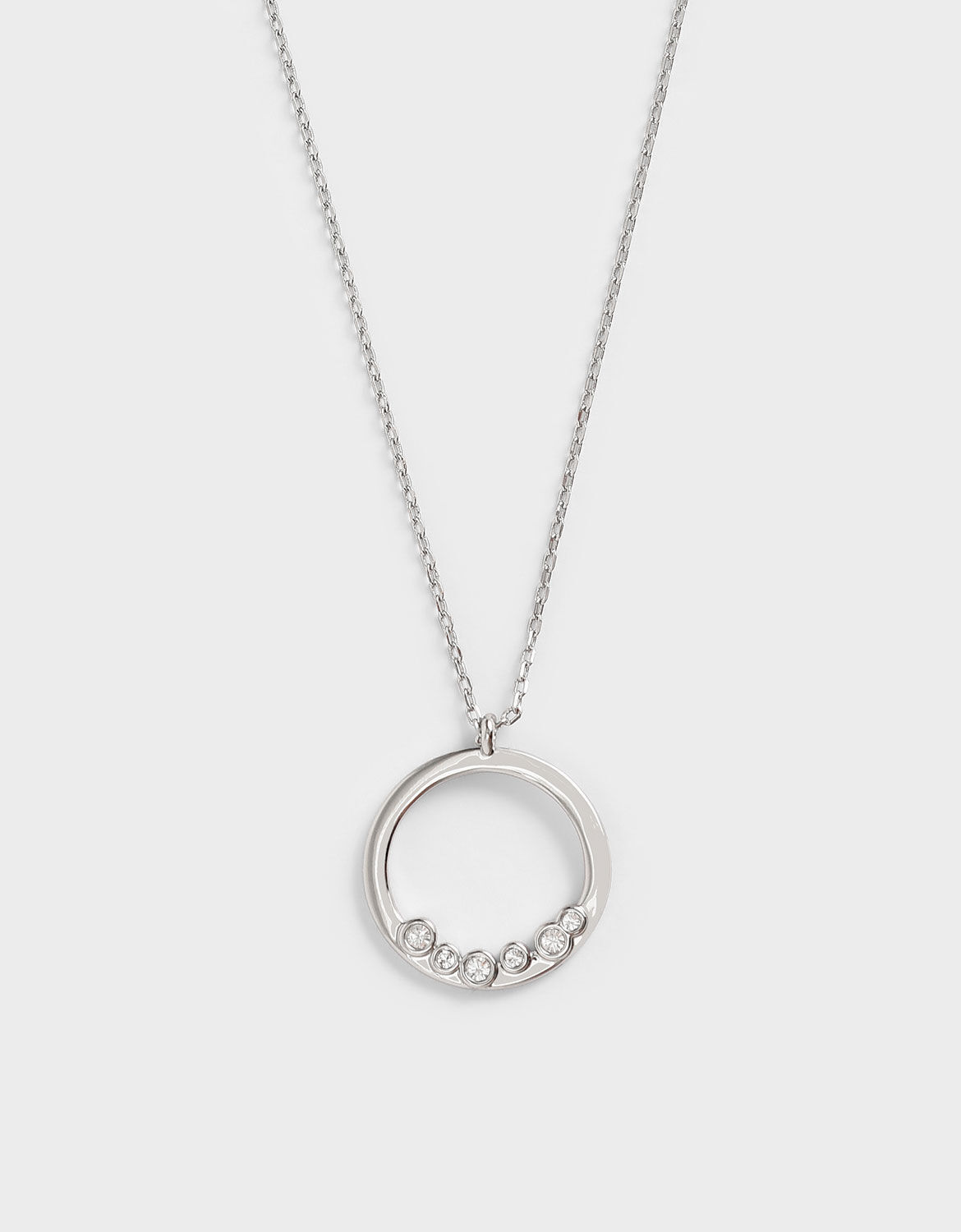 Silver Swarovski® Crystal Studded Pendant Necklace - CHARLES & KEITH HU