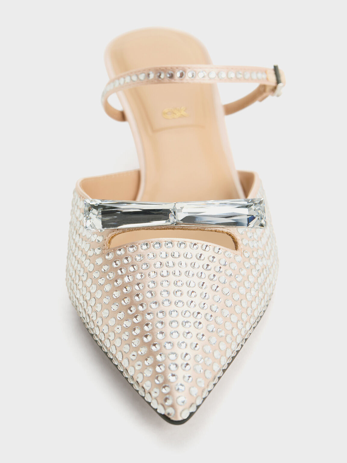 Recycled Polyester Crystal-Embellished Bow Kitten-Heel Mules, Sand, hi-res