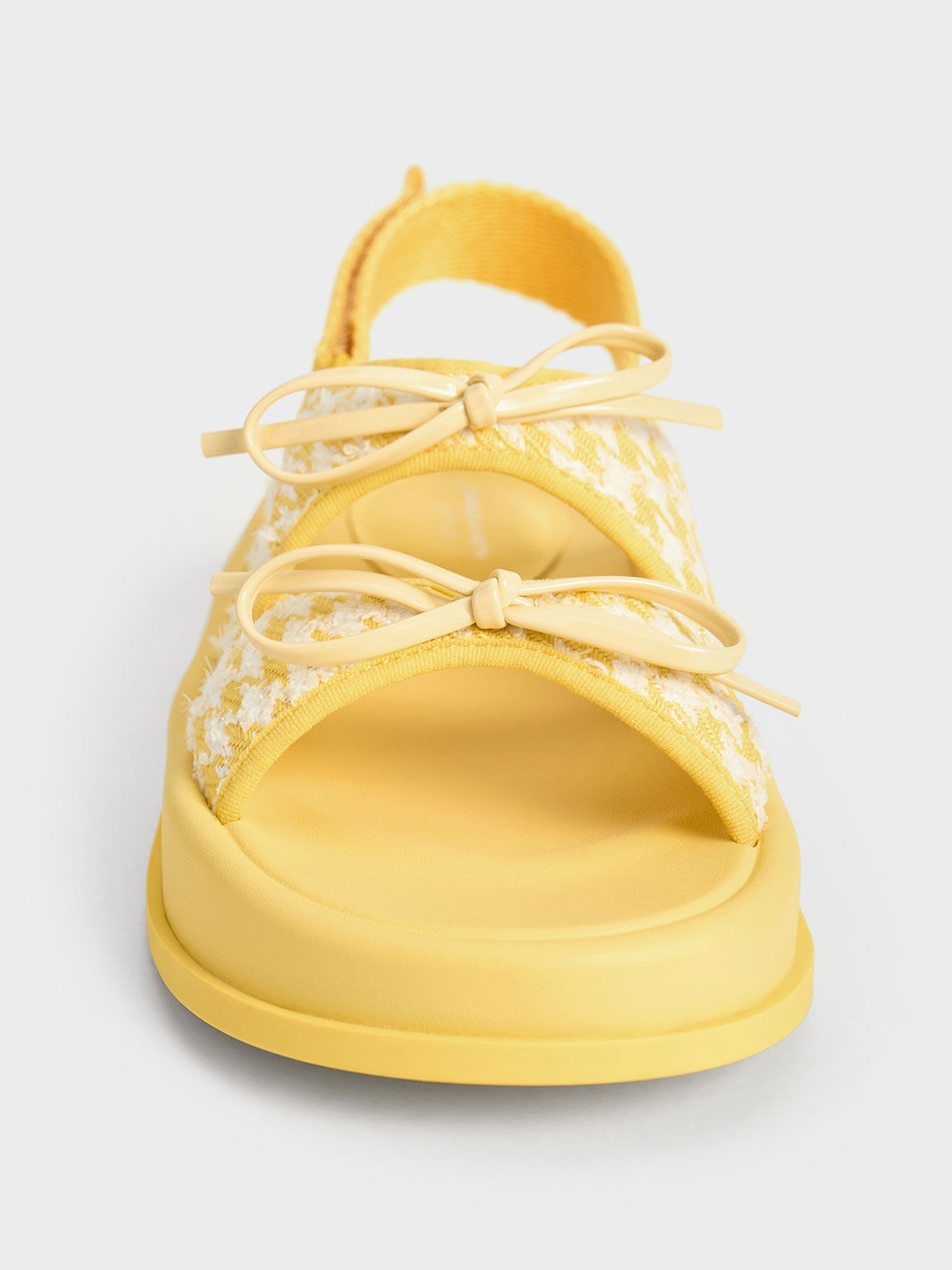 Girls' Houndstooth Double Bow Sandals, Yellow, hi-res