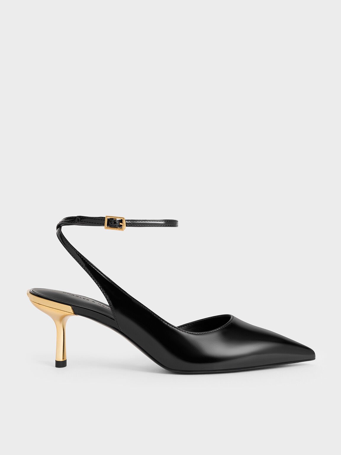 Metallic-Heel Ankle-Strap D'Orsay Pumps, Black Box, hi-res