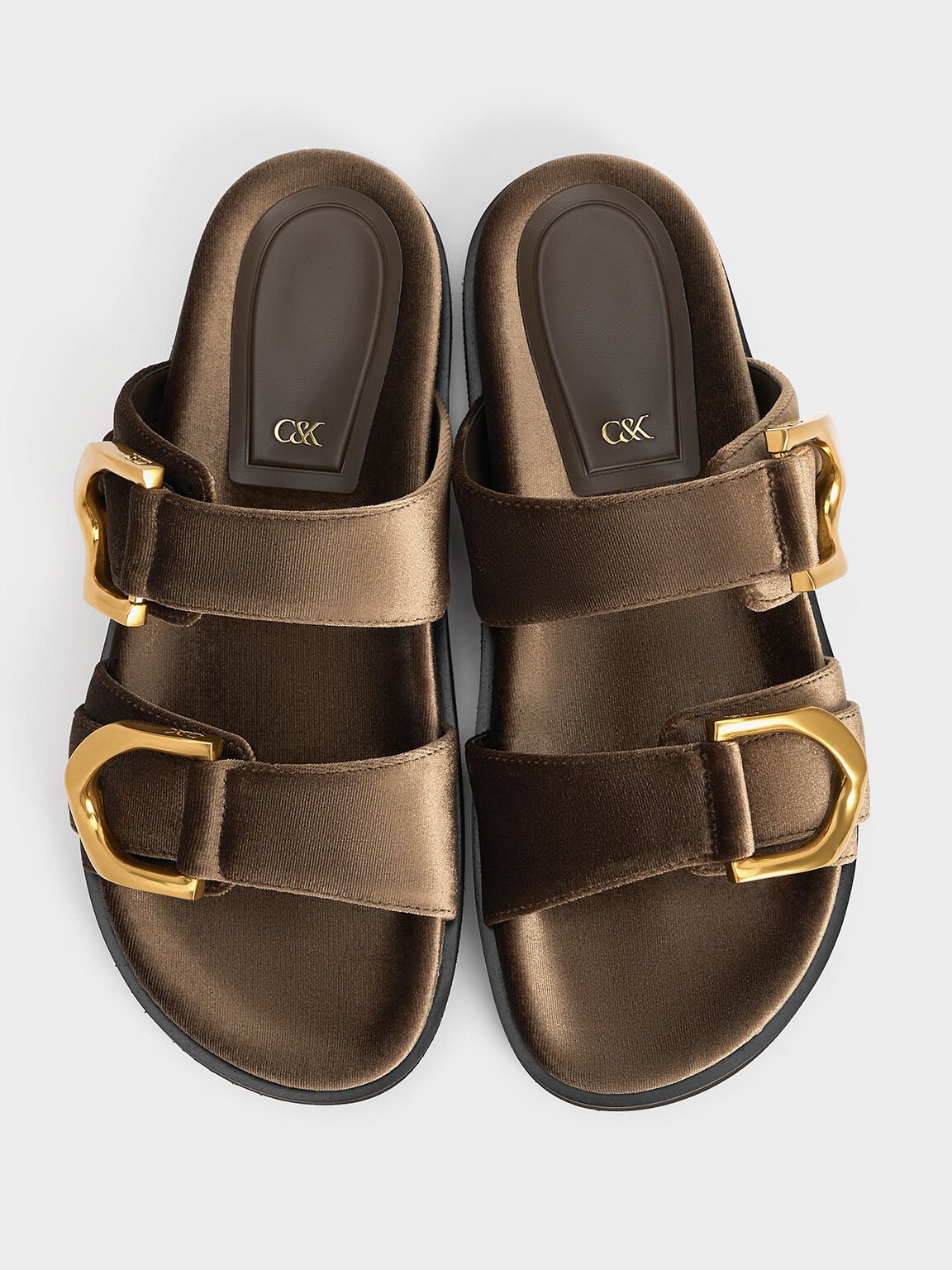 Gabine Velvet Buckle Sandals, Brown, hi-res