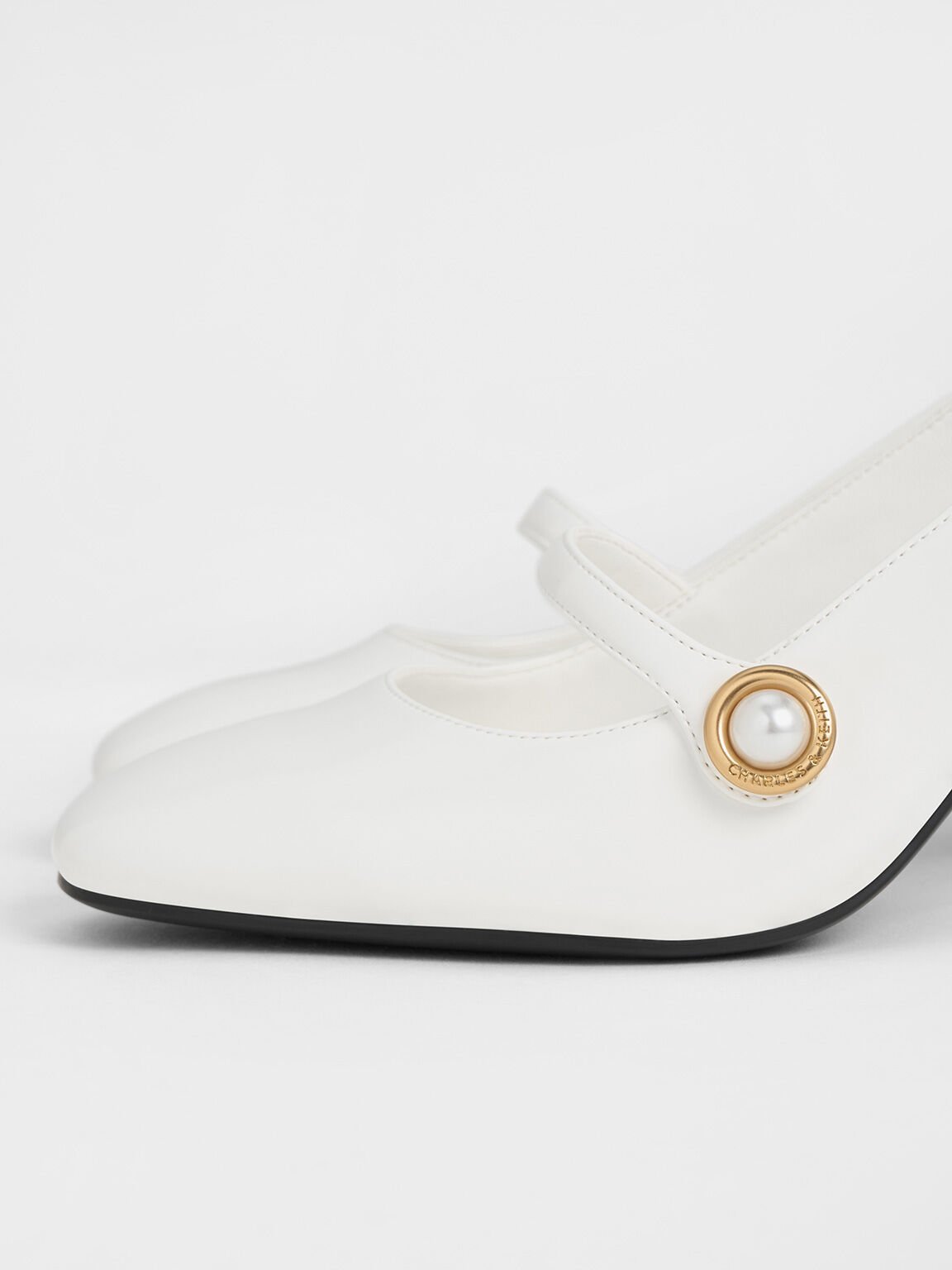 Pearl-Accent Mary Jane Pumps, White, hi-res