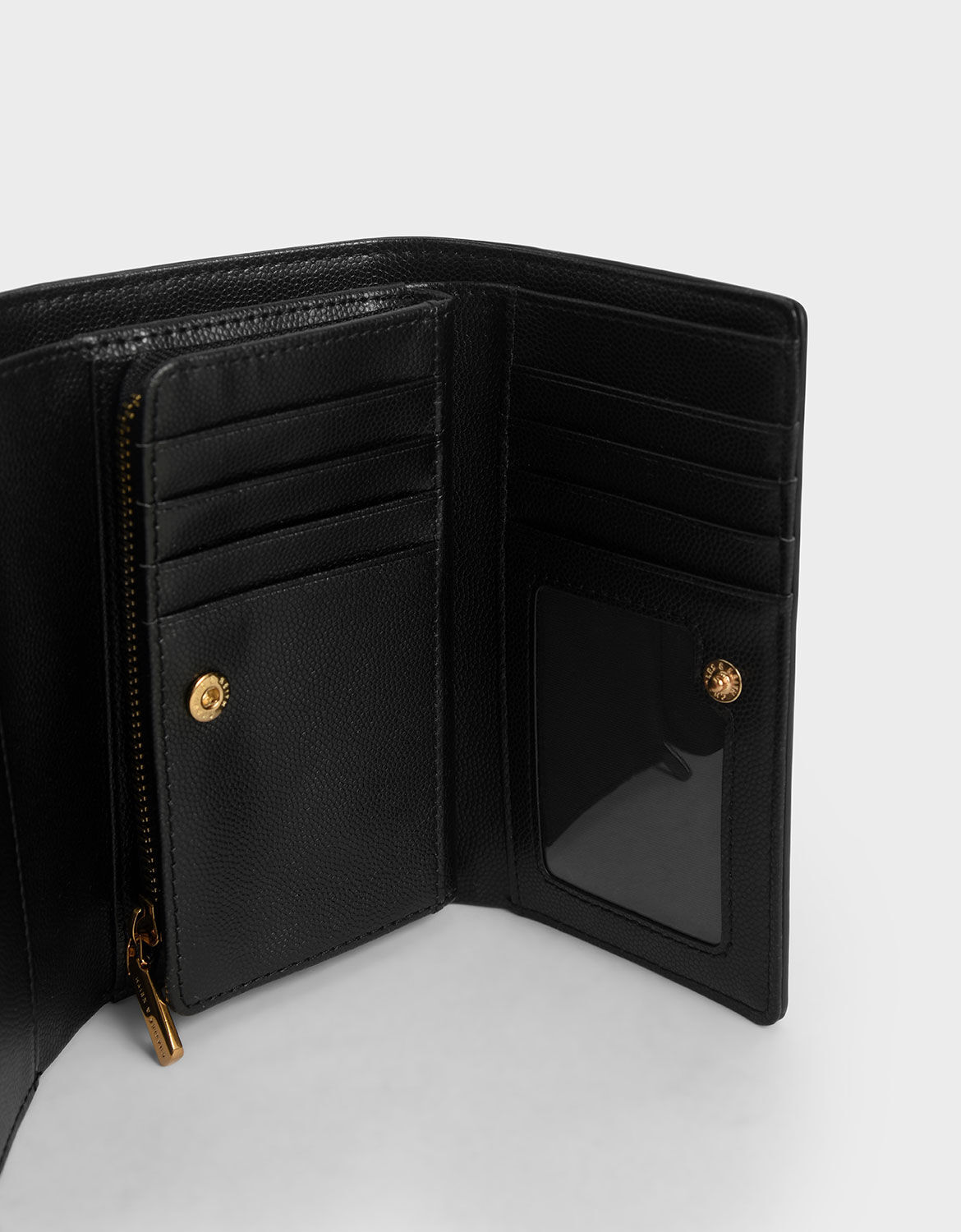 Black Metallic Accent Short Wallet | CHARLES & KEITH