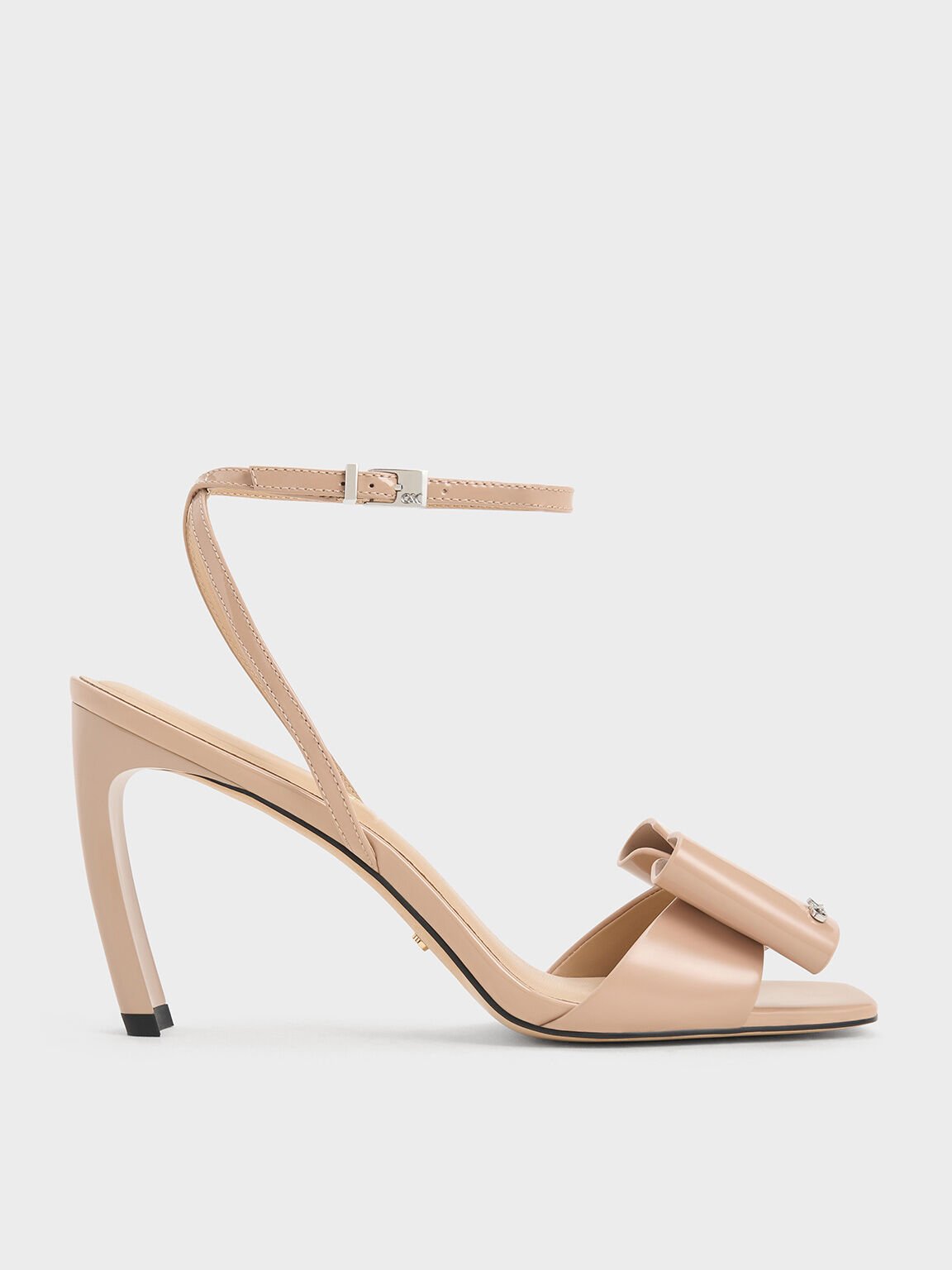 Lu Patent Leather Bow Blade-Heel Sandals, Nude, hi-res