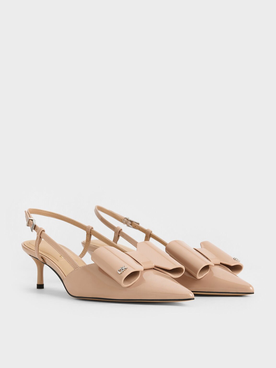 Lu Patent Leather Bow Slingback Pumps, Nude, hi-res