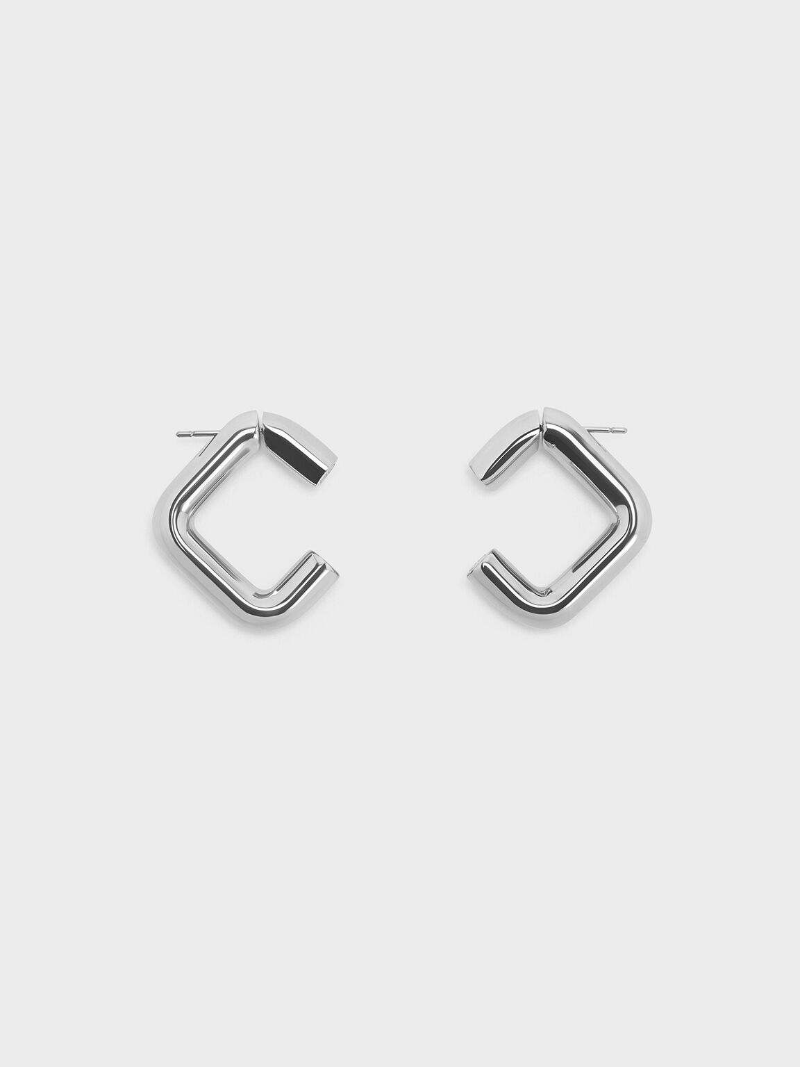Angular Hoop Earrings, Silver, hi-res