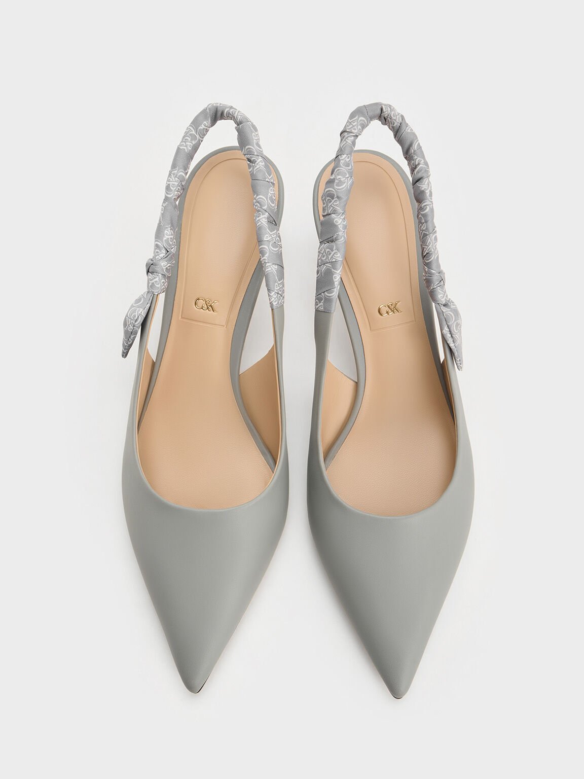 Tully Leather Ruched-Strap Slingback Pumps, Grey, hi-res