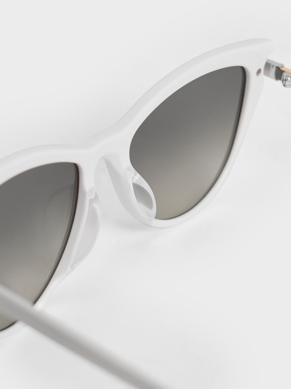 Recycled Acetate Angular Cat-Eye Sunglasses, White, hi-res