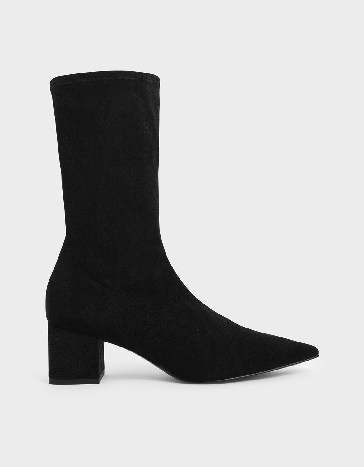 Black Textured Pointed Toe Calf Boots 