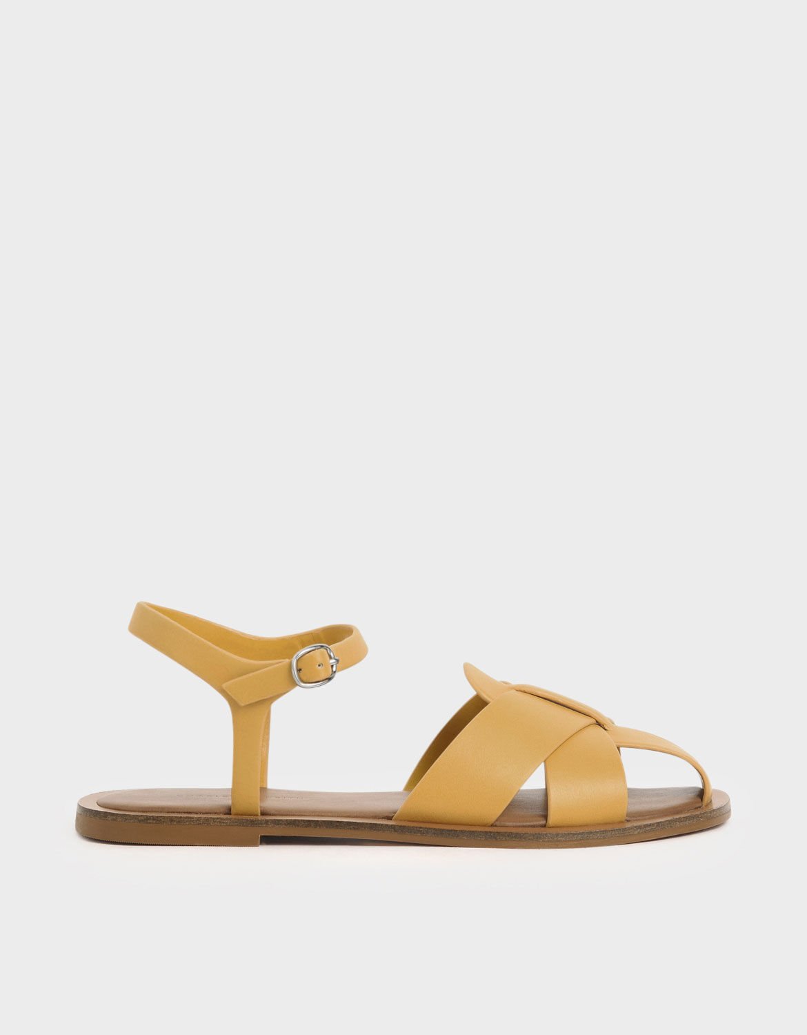 Mustard Peep Toe Flat Sandals | CHARLES 