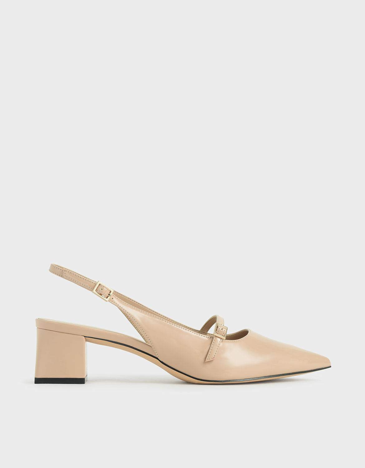 Nude Patent Mary Jane Slingback Pumps 