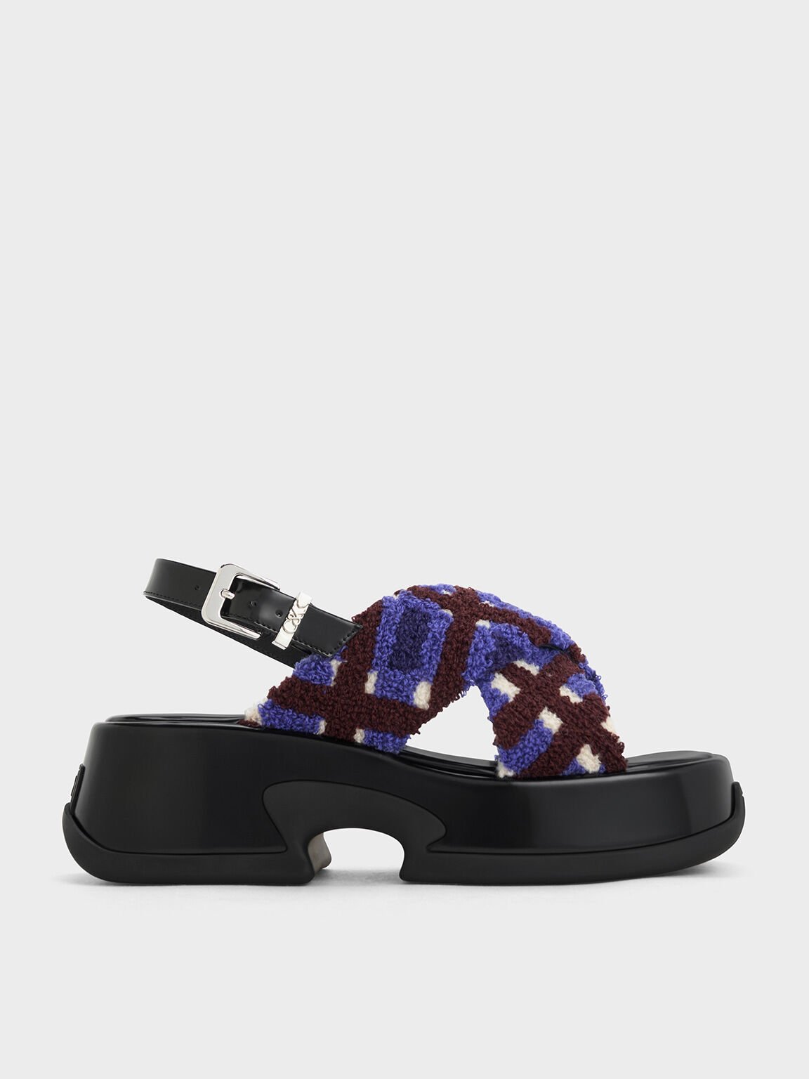 Caria Furry Checkered Platform Sandals, Multi, hi-res