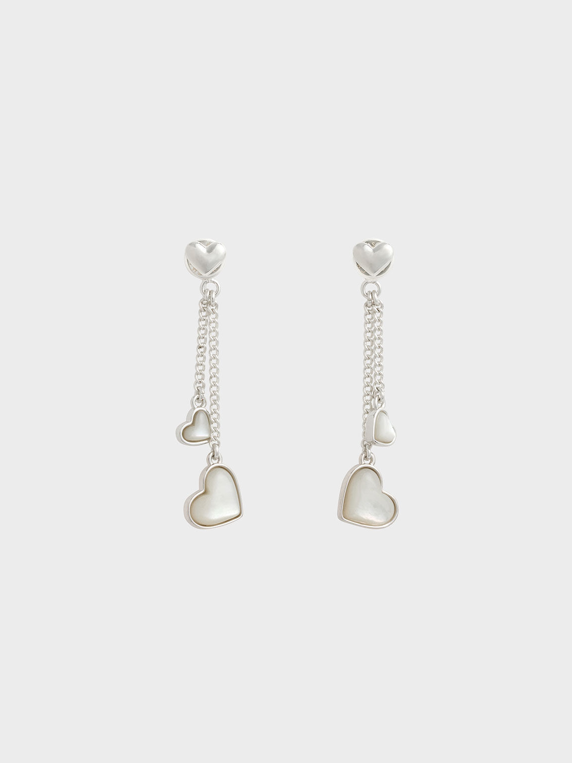 Annalise Double Heart Stone Drop Earrings, Silver, hi-res