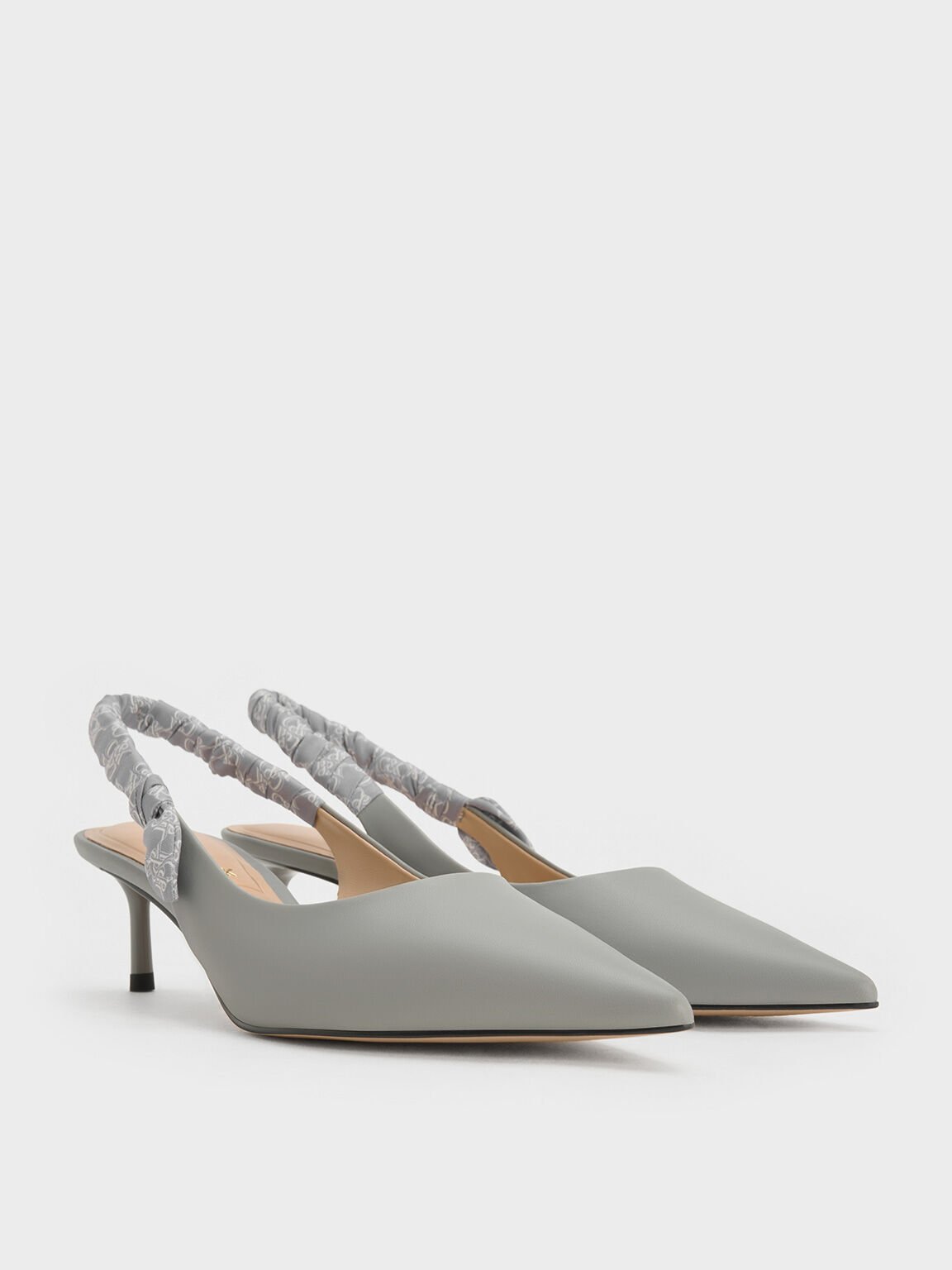 Tully Leather Ruched-Strap Slingback Pumps, Grey, hi-res