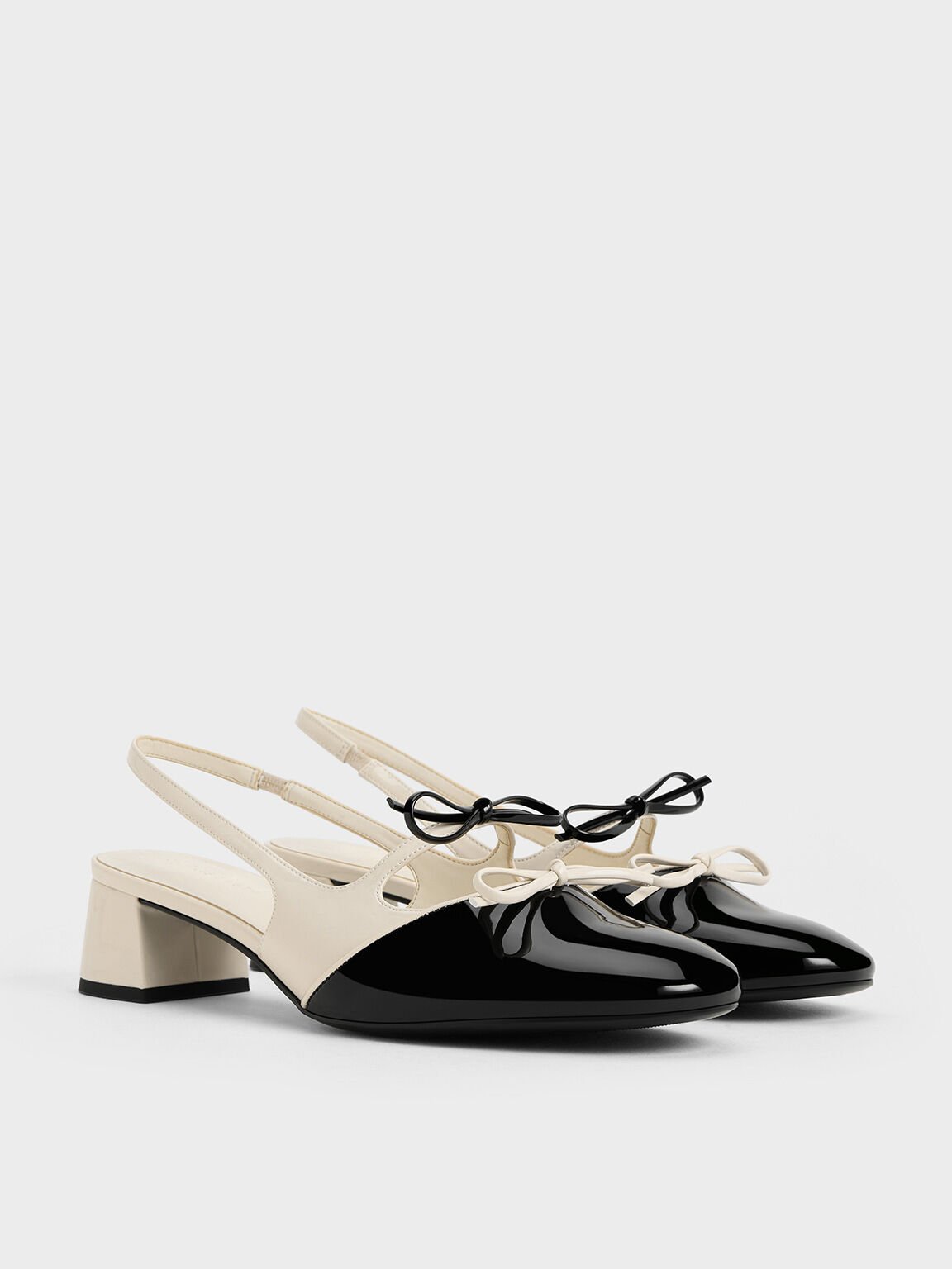 Dorri Two-Tone Double-Bow Slingback Pumps, Chalk, hi-res