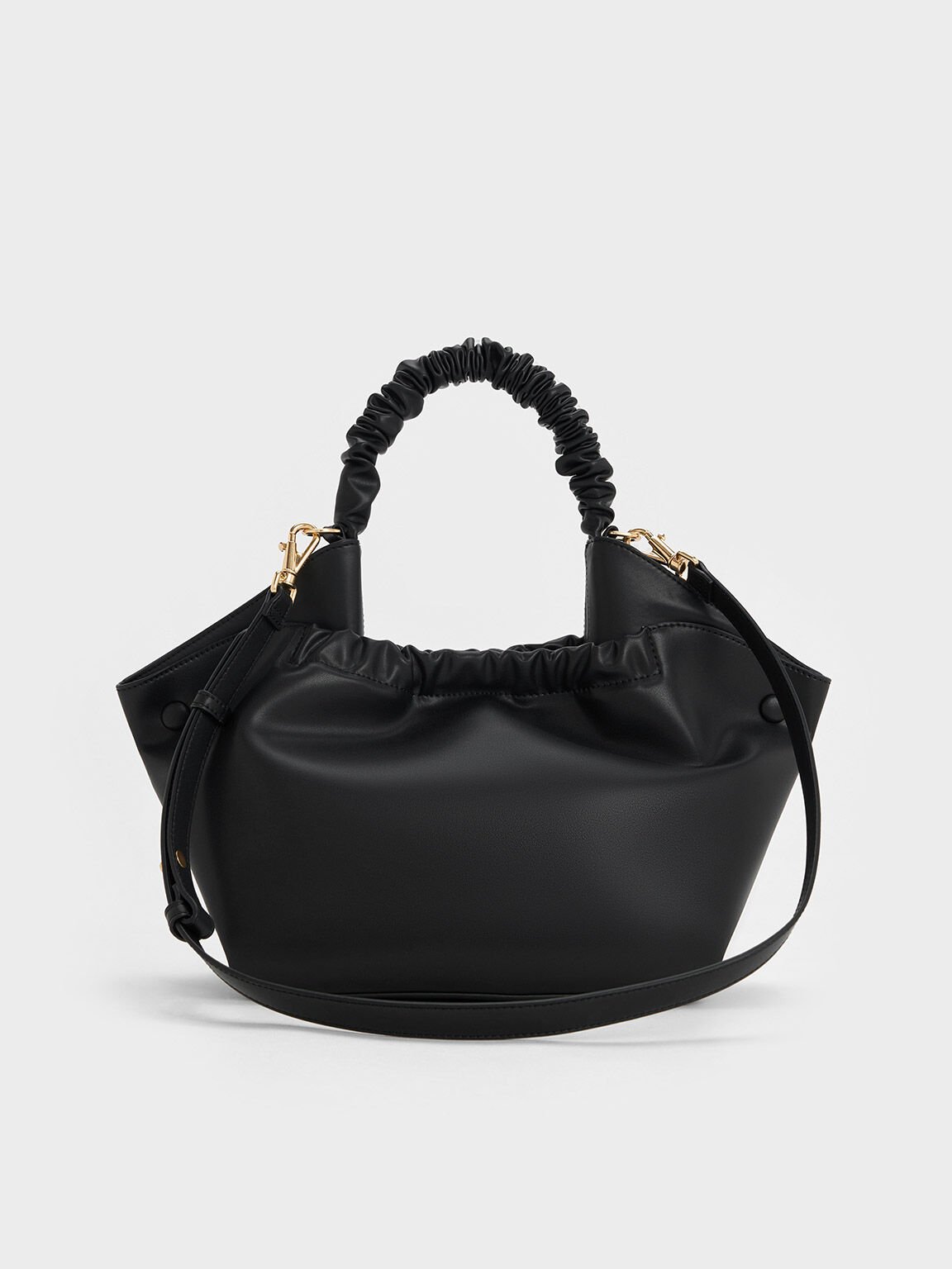 Eve Ruched-Handle Tote Bag, Black, hi-res