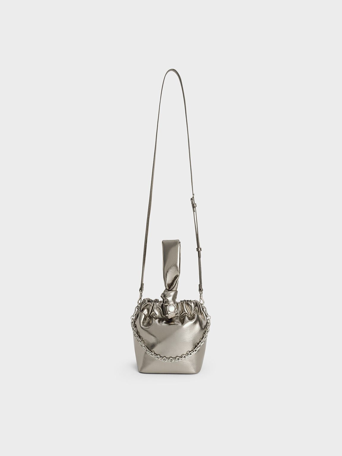 Caia Metallic Knotted Dumpling Bag, Pewter, hi-res