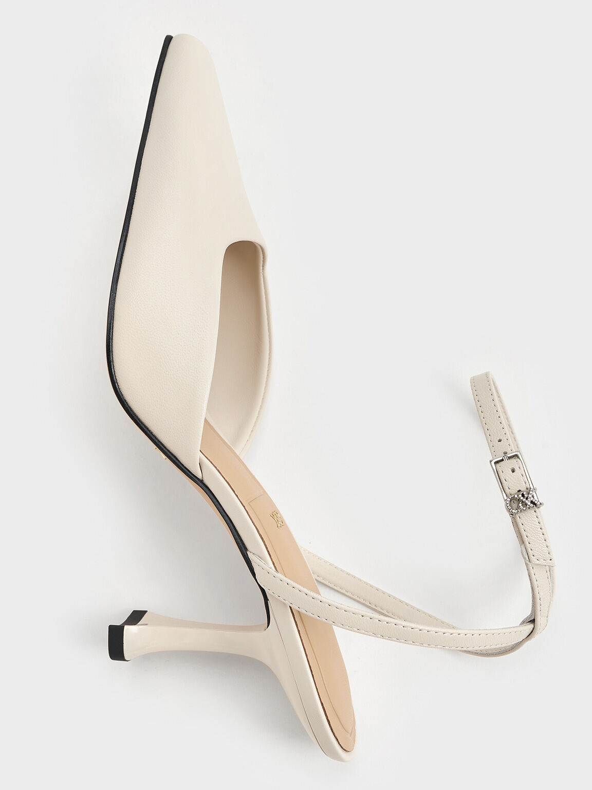 Leather Sculptural-Heel Ankle-Strap Pumps, White, hi-res