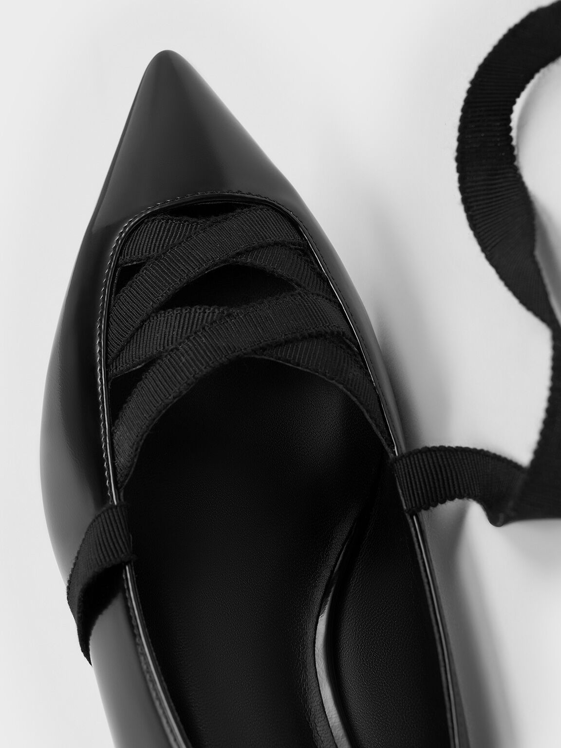 Pointed-Toe Tie-Around Ballet Flats, Black Box, hi-res