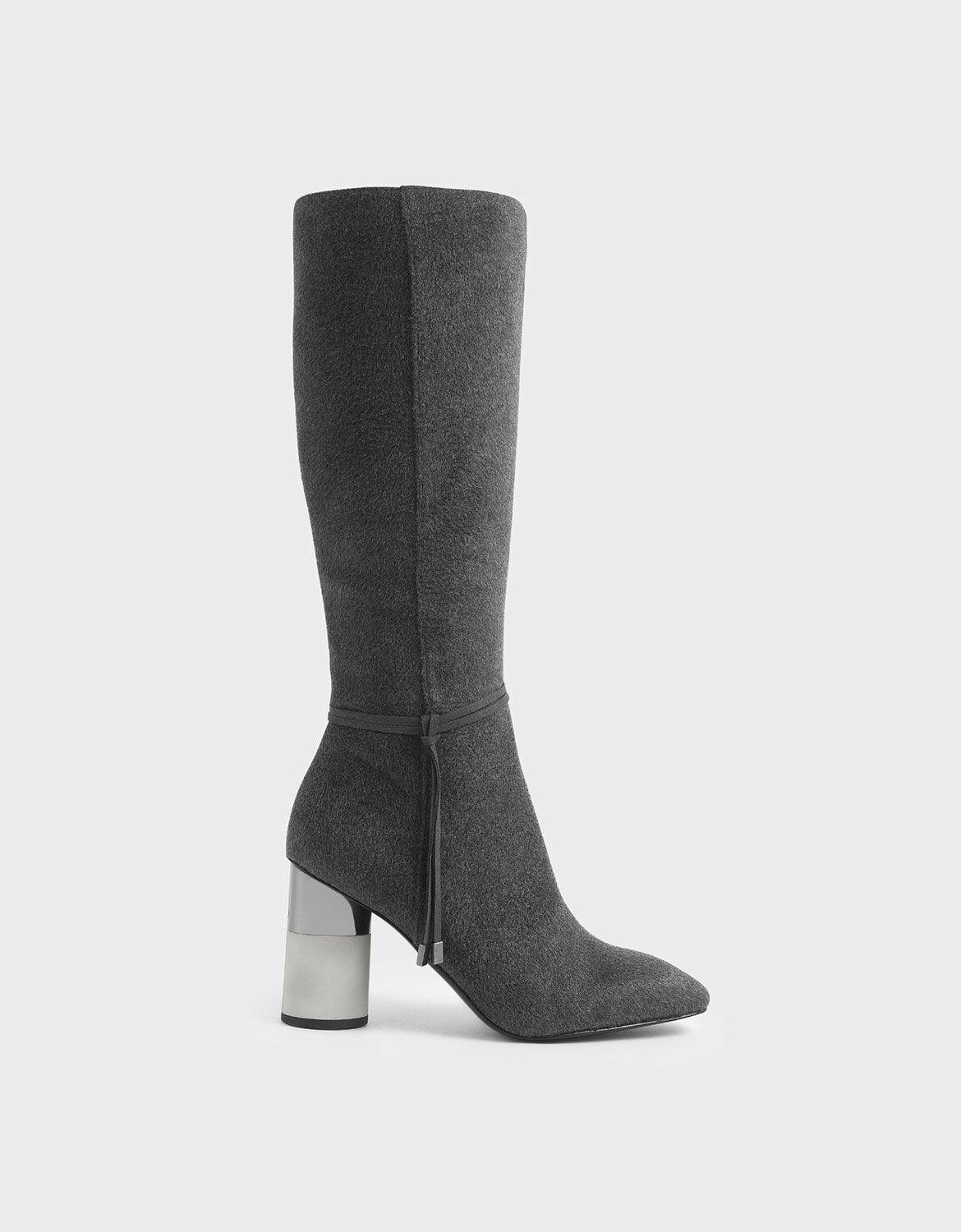 Dark Grey Concrete Heel Knee-High Boots 