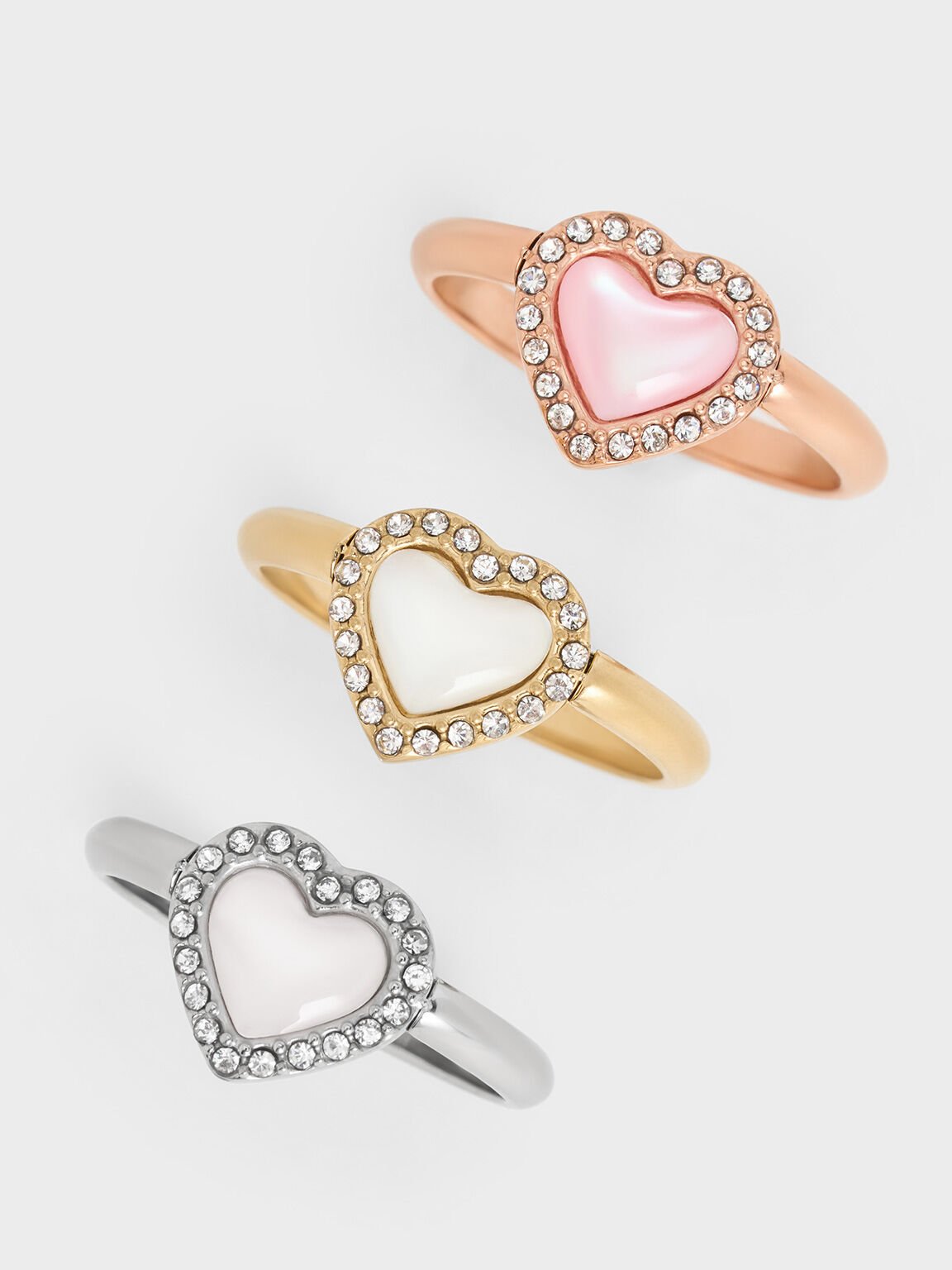 Annalise Crystal Heart-Stone Ring, Brush Gold, hi-res