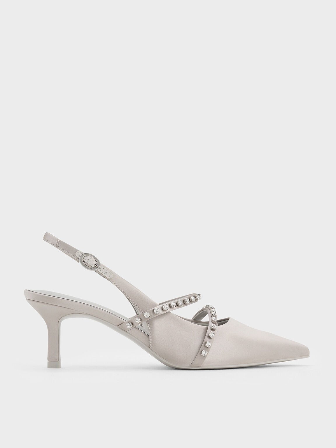 Satin Crystal-Embellished Mary Jane Pumps, Light Grey, hi-res