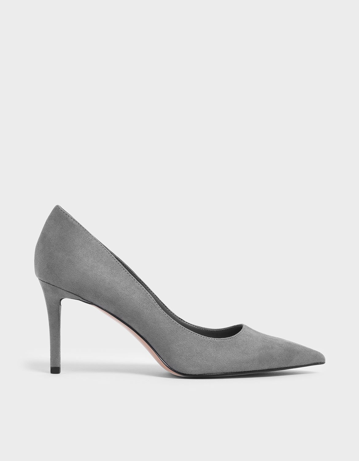 Grey Classic Textured Pointed Toe Pumps 
