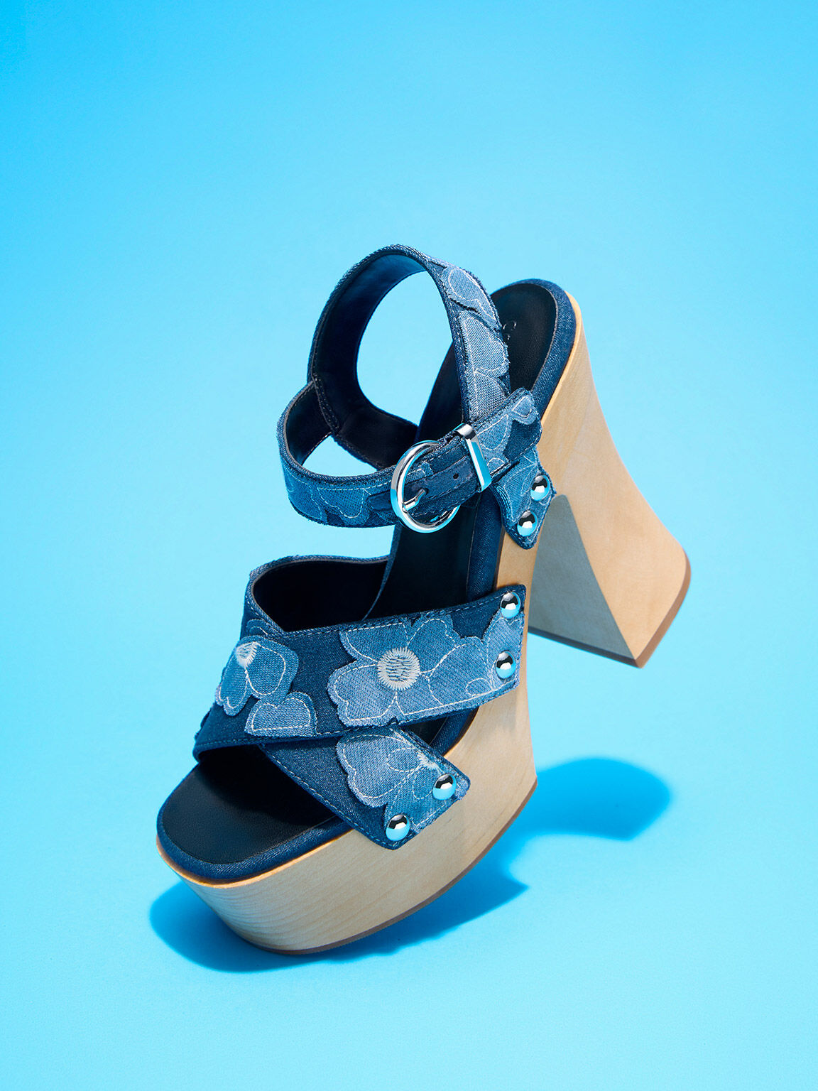 Denim Fabric Waterproof Platform Sexy High Heeled Sandals With Rhinestone  For Women | SHEIN