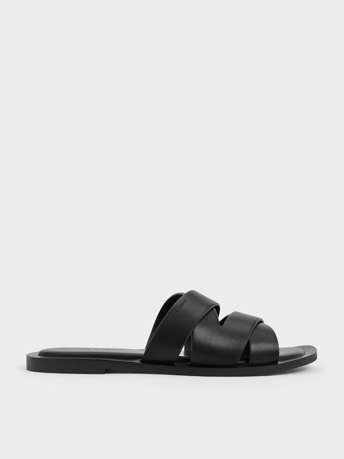 Strappy Crossover Slide Sandals, Black, hi-res