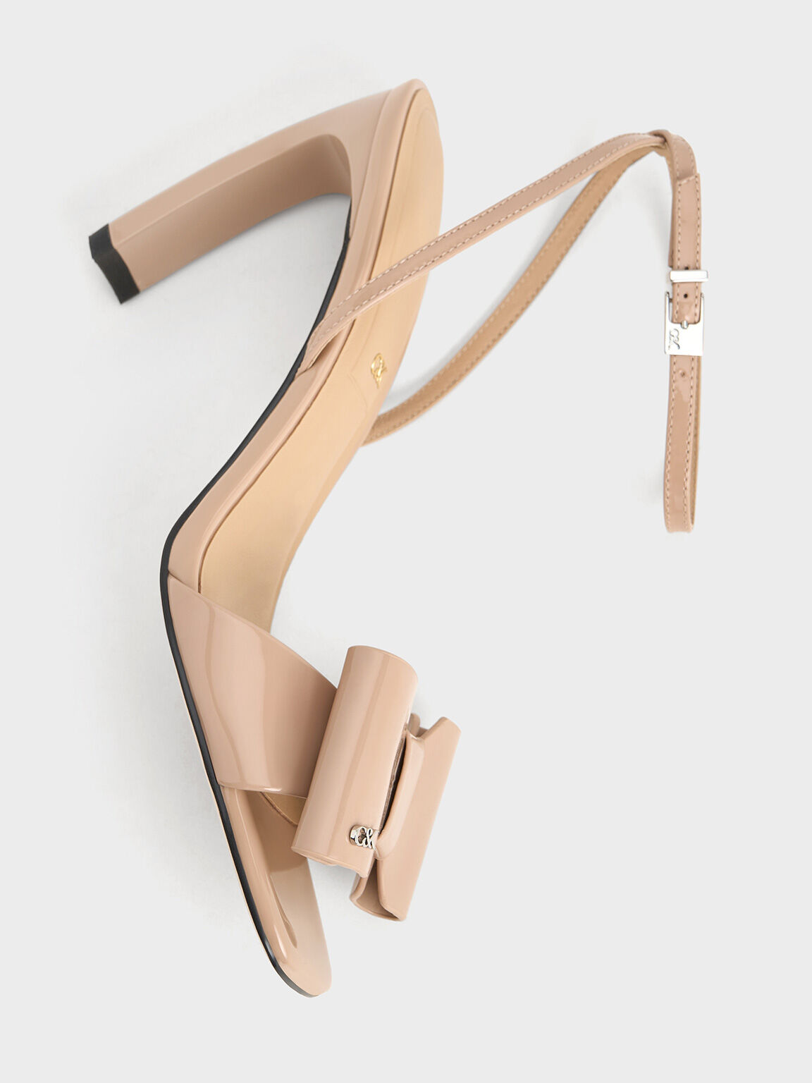 Lu Patent Leather Bow Blade-Heel Sandals, Nude, hi-res