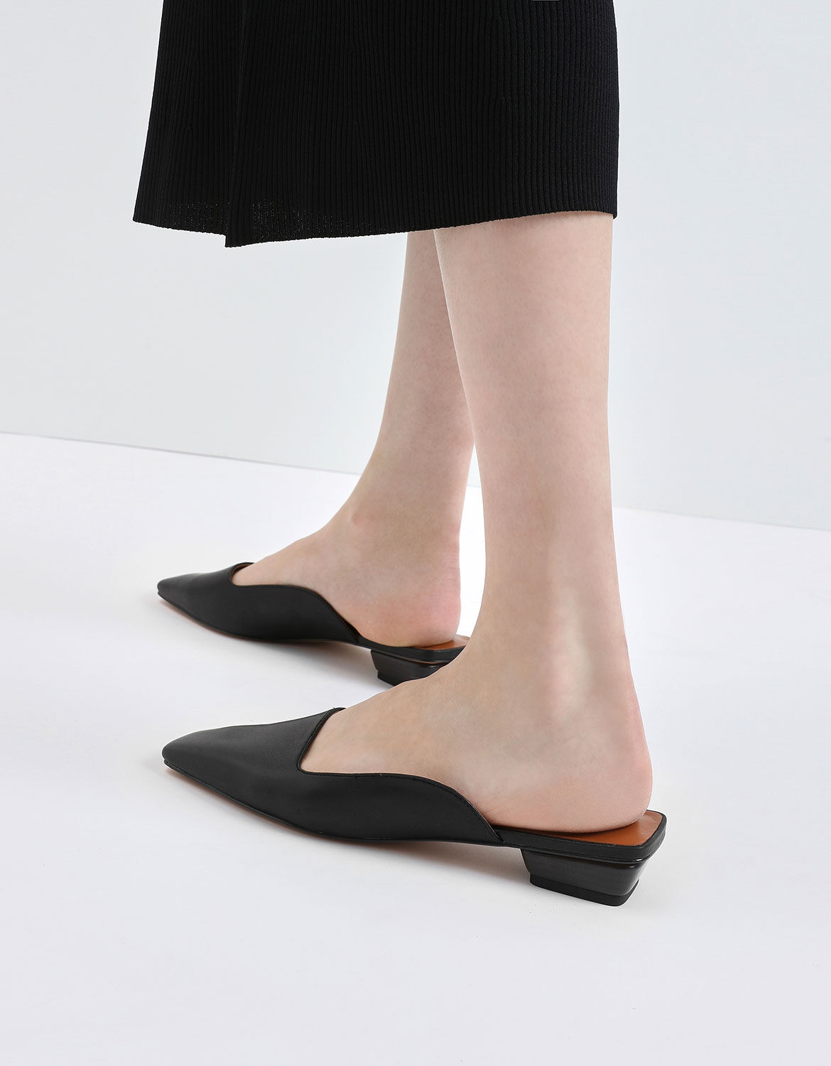 Black Square Toe Stacked Heel Mules 