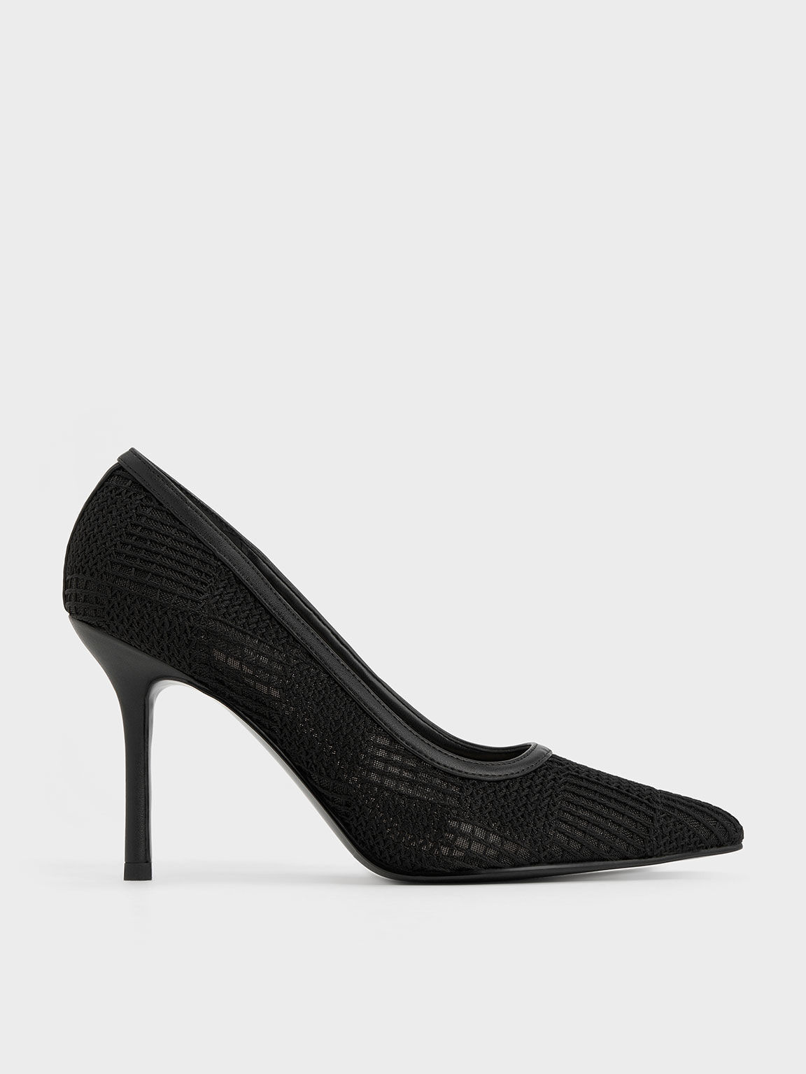 Black Textured Mesh Woven Pointed-Toe Pumps - CHARLES & KEITH CH