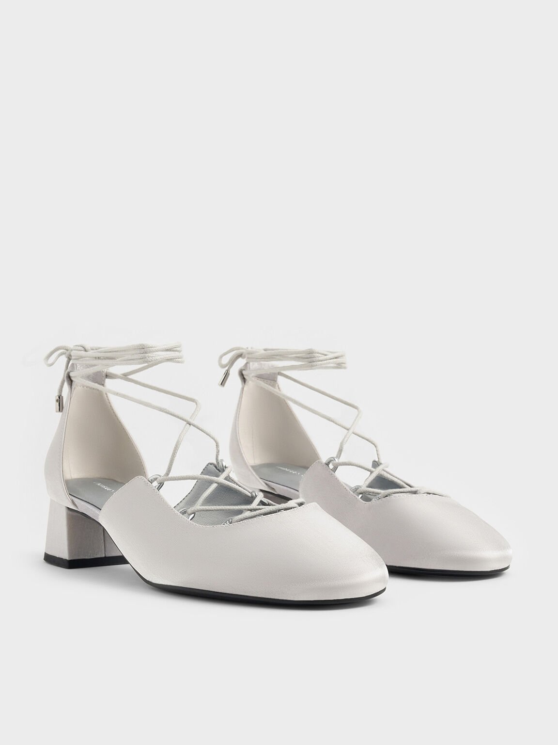 Lace-Up Tie-Around D'Orsay Pumps, Silver, hi-res