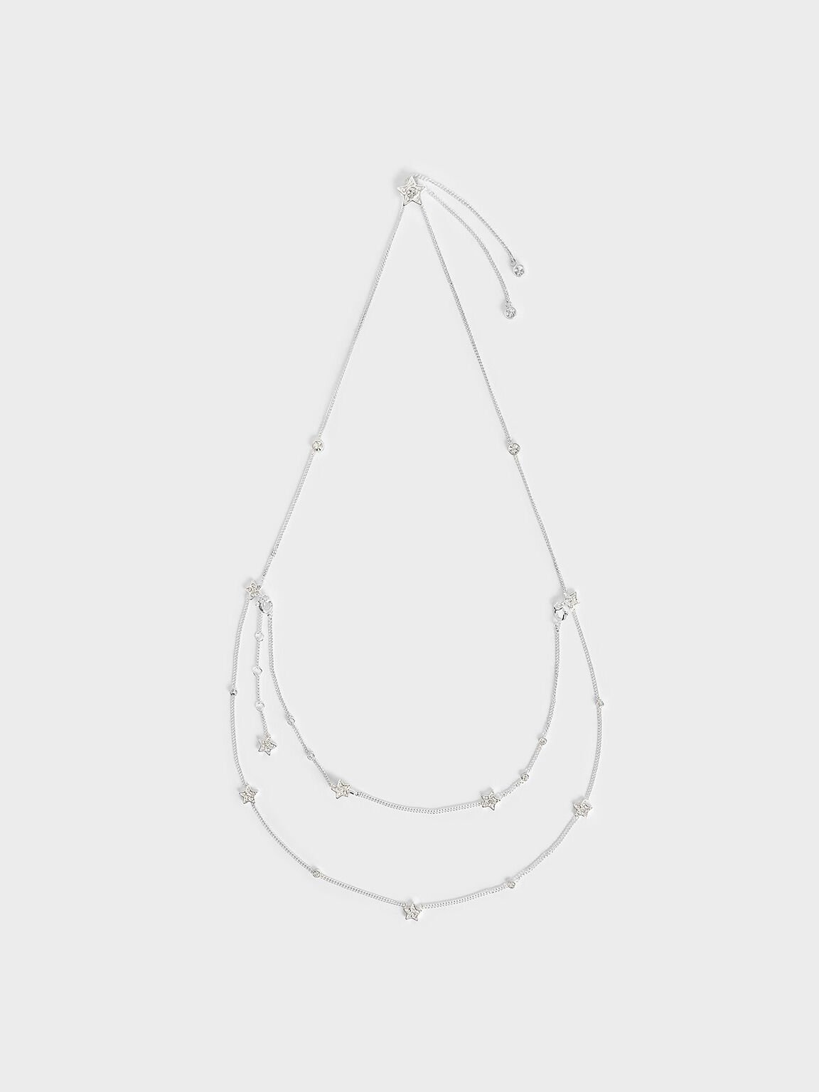 Horoscope Crystal Star Double-Chain Necklace, Silver, hi-res