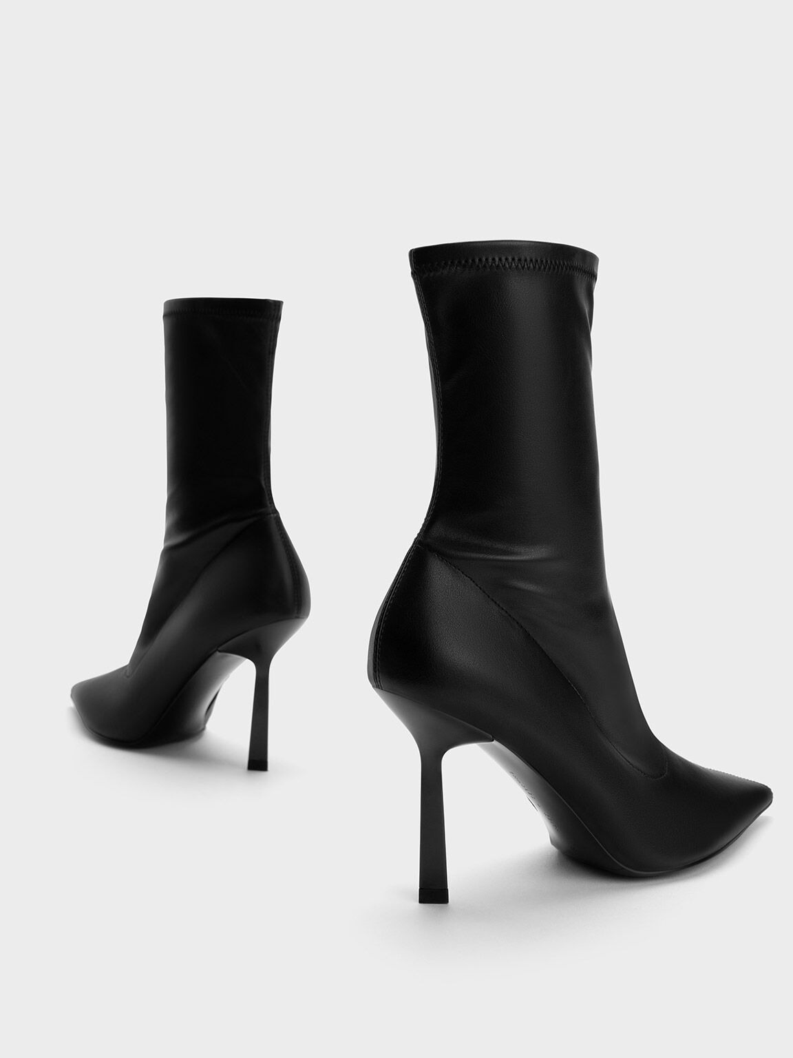 Black Pointed-Toe Stiletto Heel Ankle Boots - CHARLES & KEITH BG
