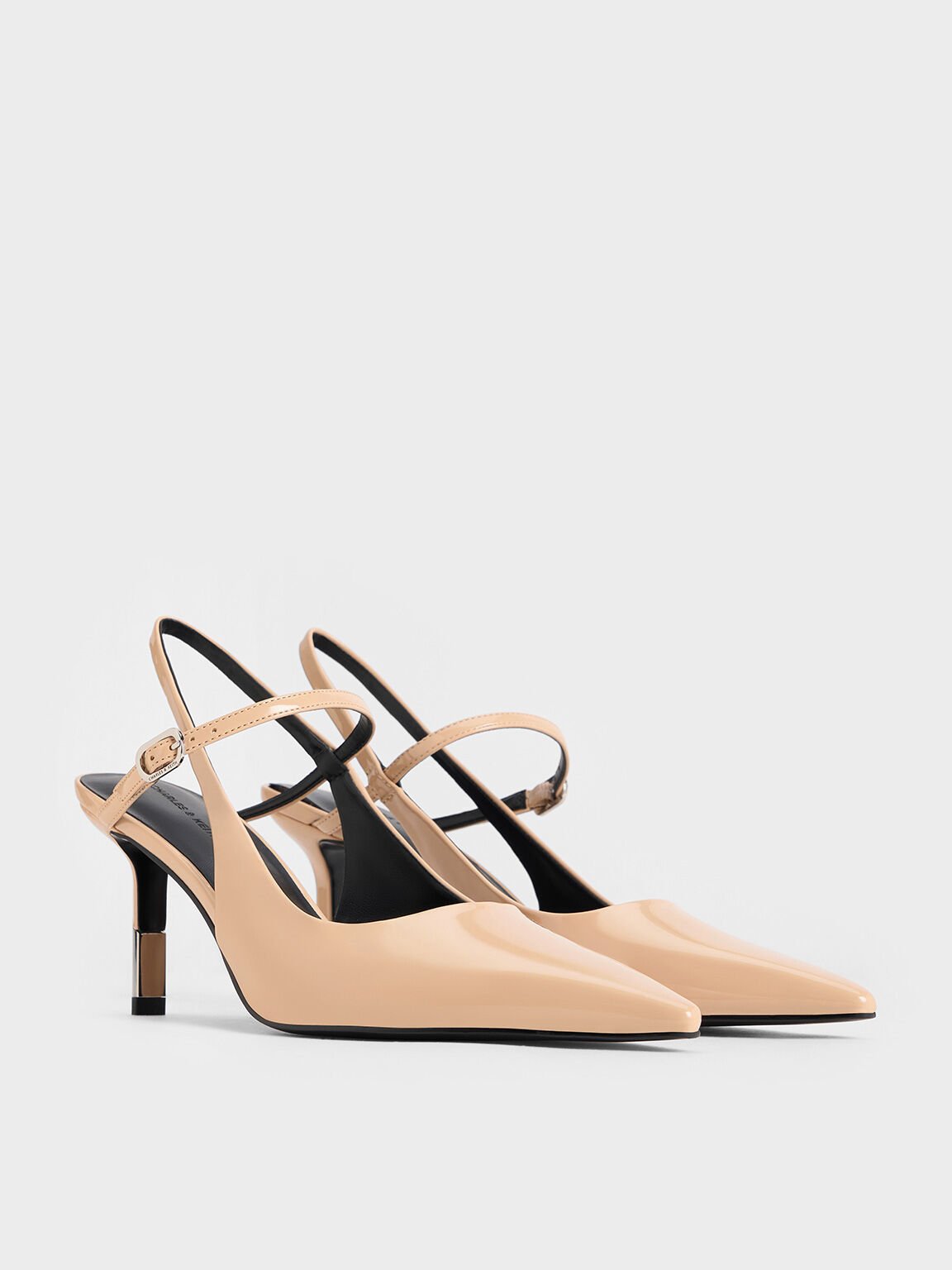 Patent Two-Tone Heel Slingback Pumps, Nude, hi-res