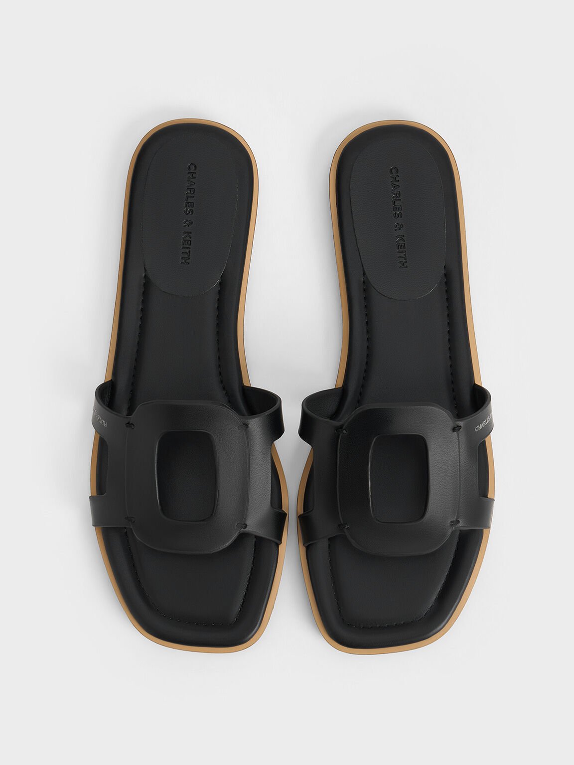 Easley Cut-Out Slide Sandals, Black, hi-res